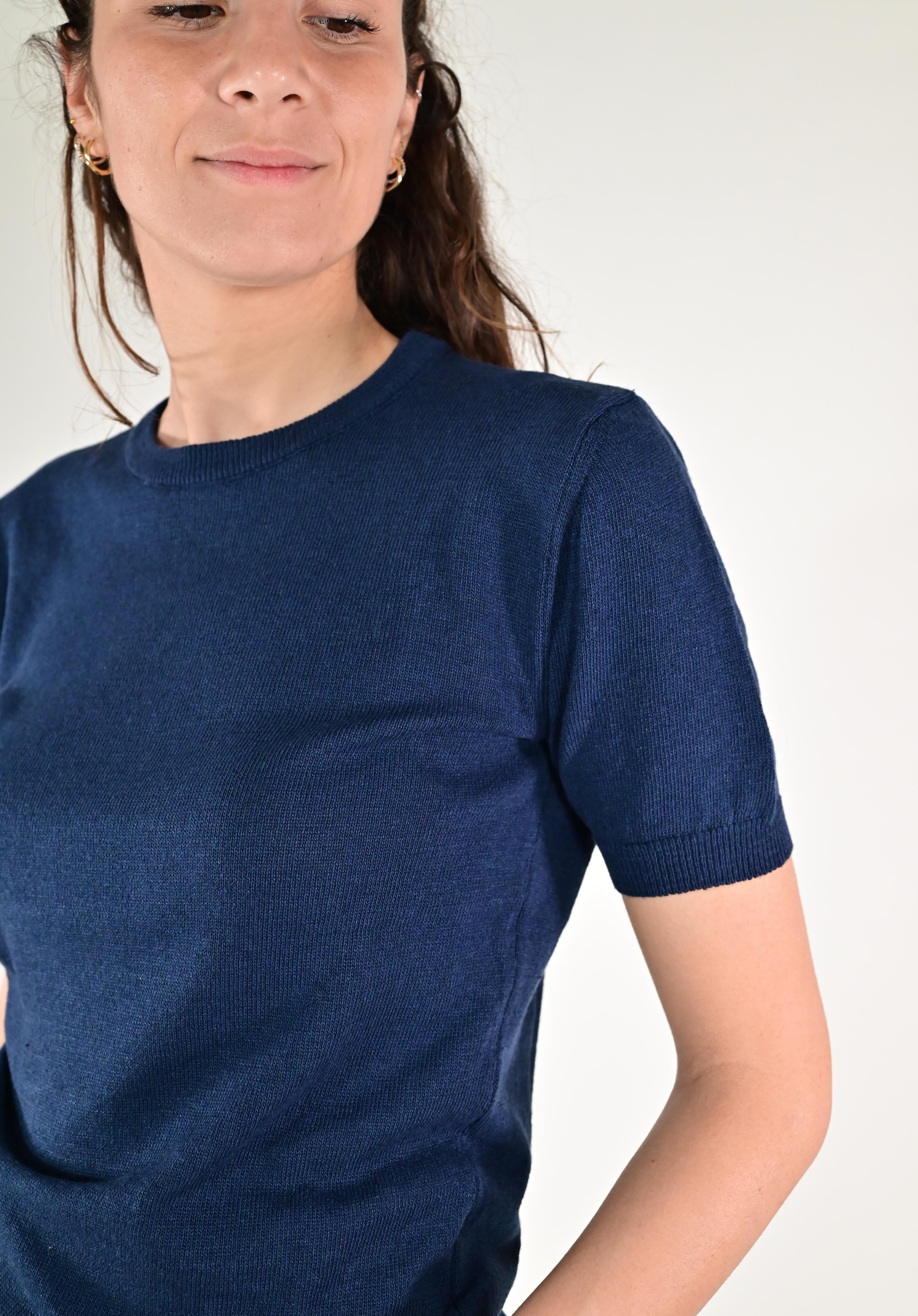 Maglia girocollo rasata a maniche corte blu E-2522519 BLU LALTRA|STORIA