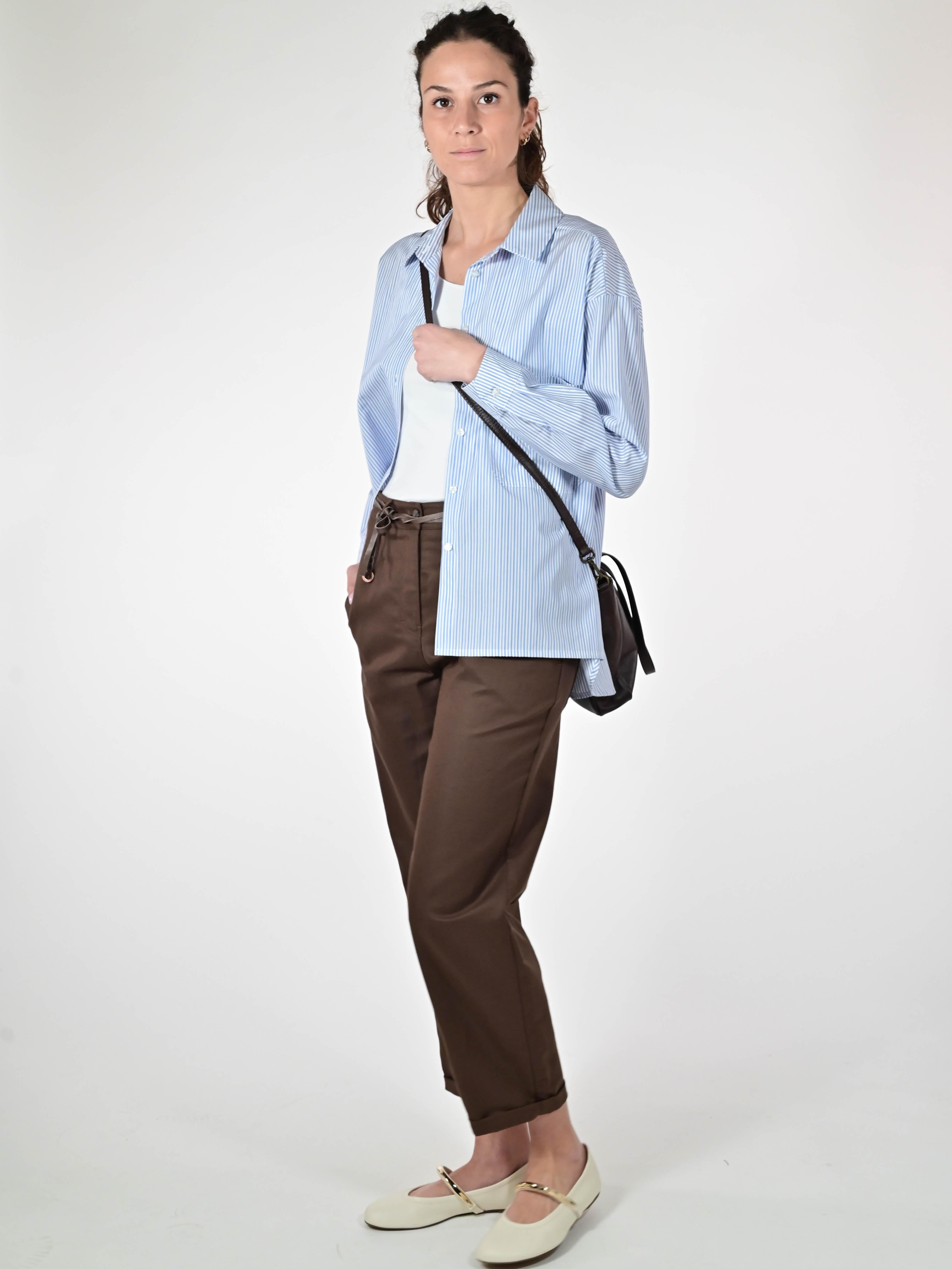 Camicia lunga tasca in cotone riga blu VBPE1561536 RIGA BLU LALTRA|STORIA