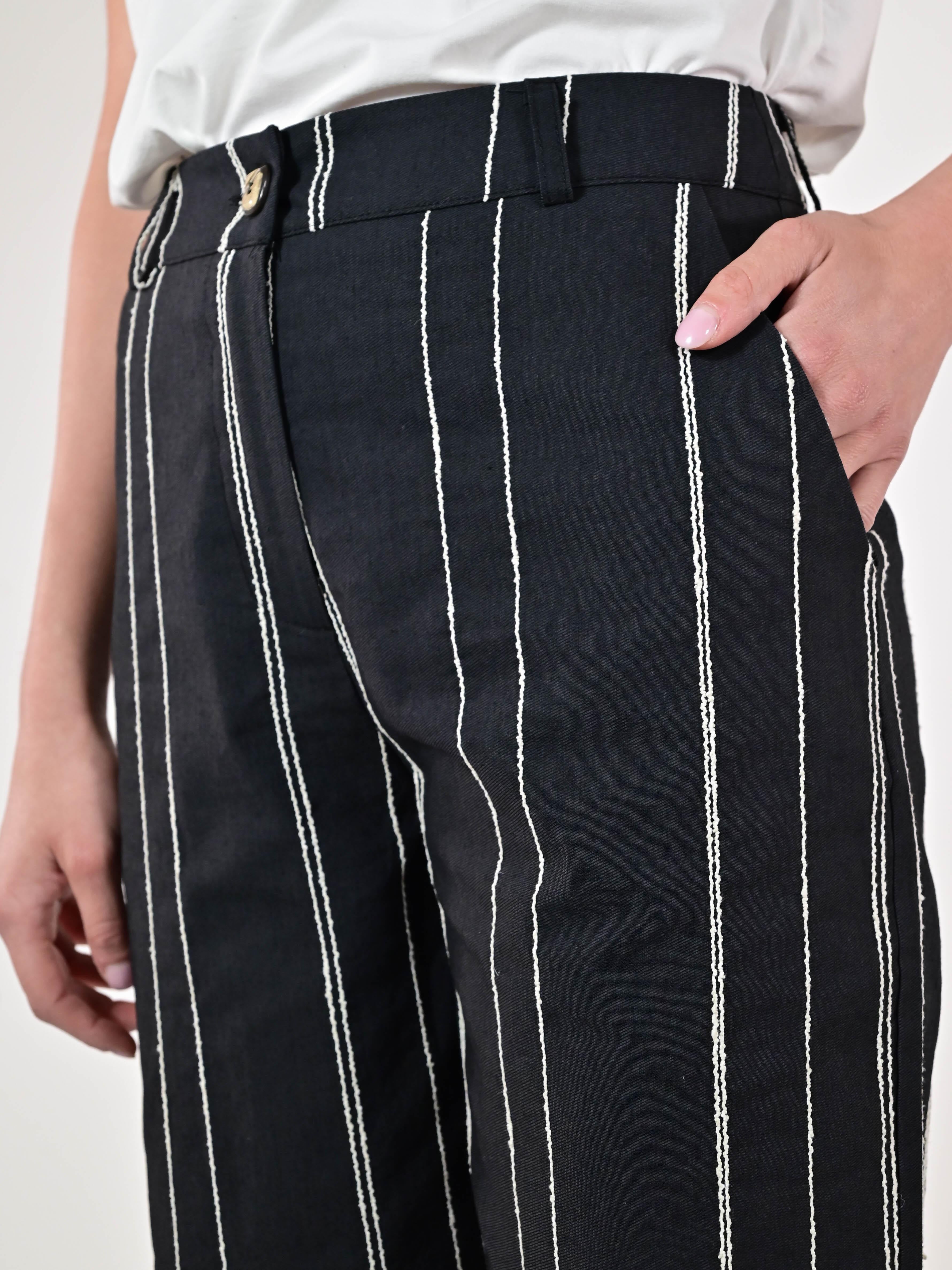Pantalone palazzo gessato nero P1096433 NERO LALTRA|STORIA