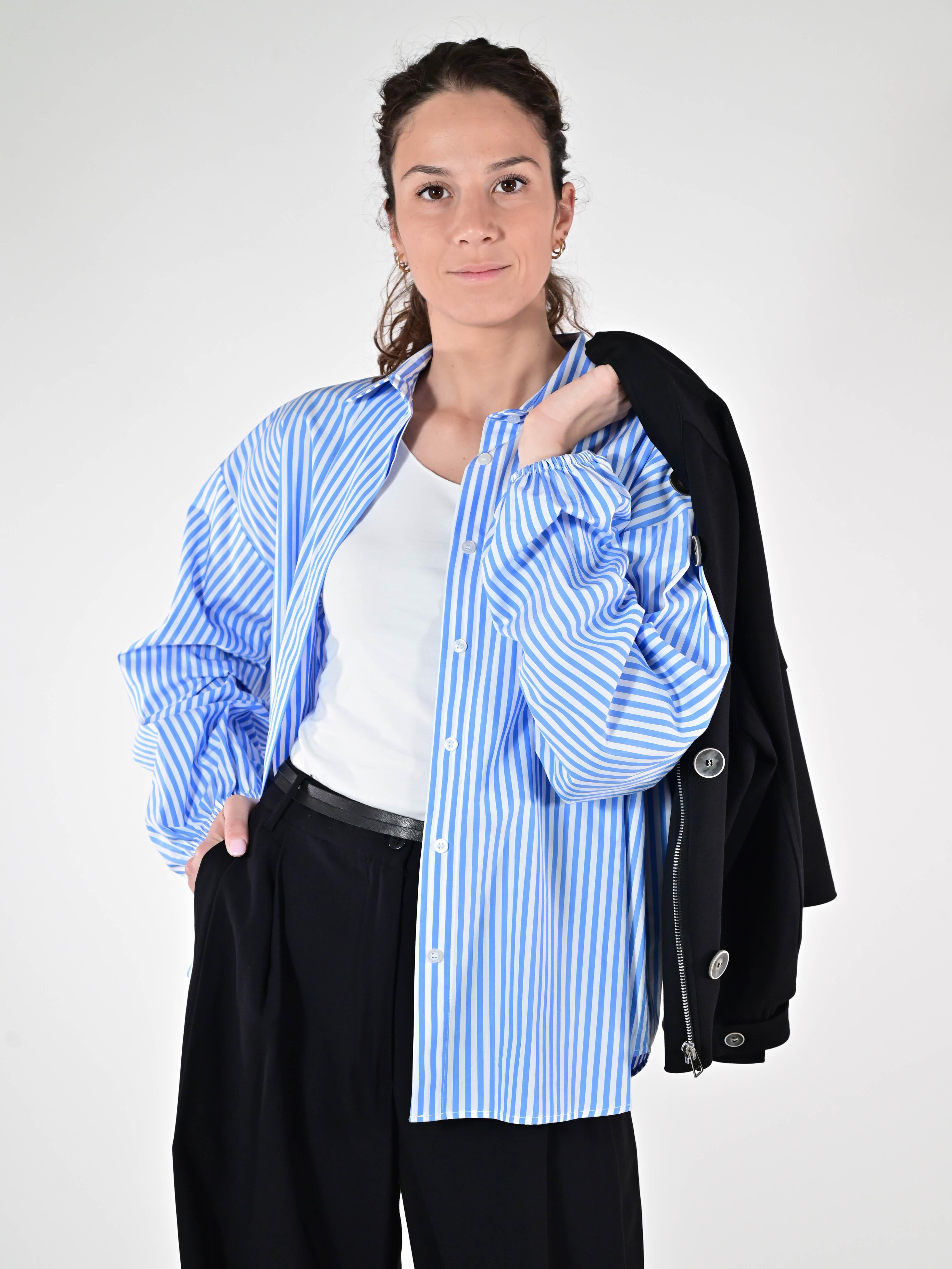Camicia pieghe manica in cotone azzurro C663425 RIGA AZZURRO LALTRA|STORIA