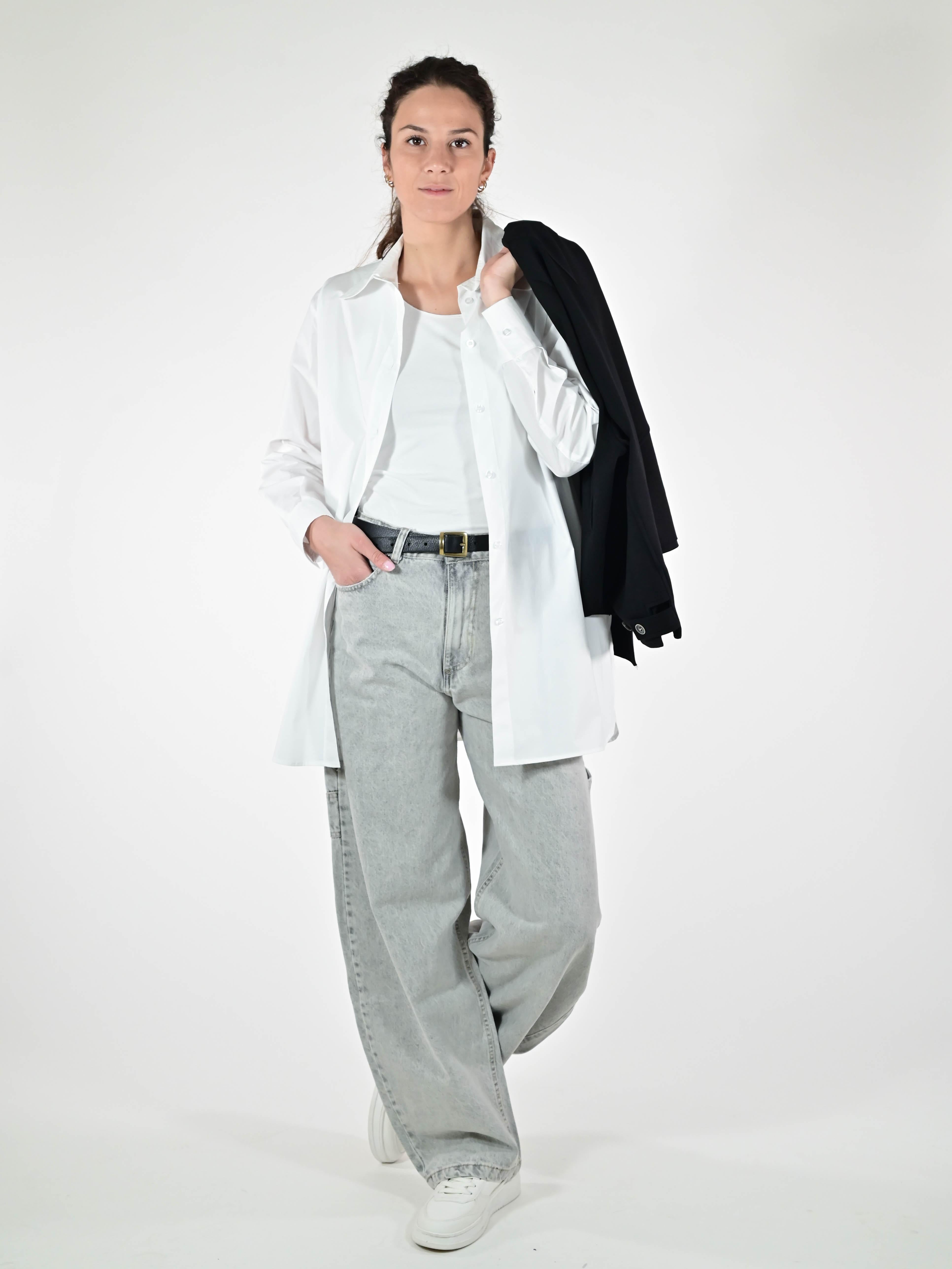 Camicia basic lunga cotone bianco C5645-NT/BAS21 BIANCO LALTRA|STORIA