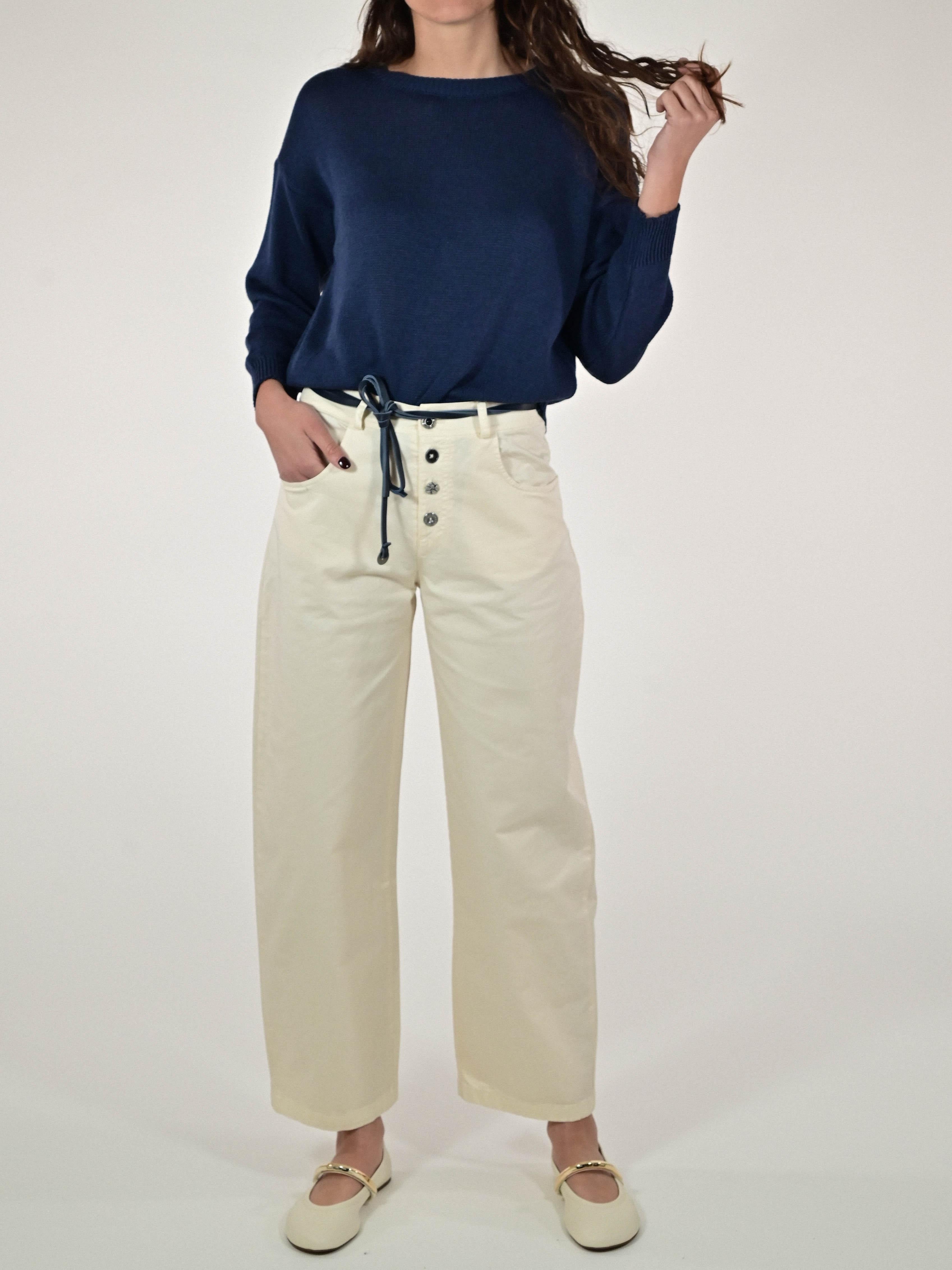 Pantalone largo bottoni cotone burro P1102321 BURRO LALTRA|STORIA