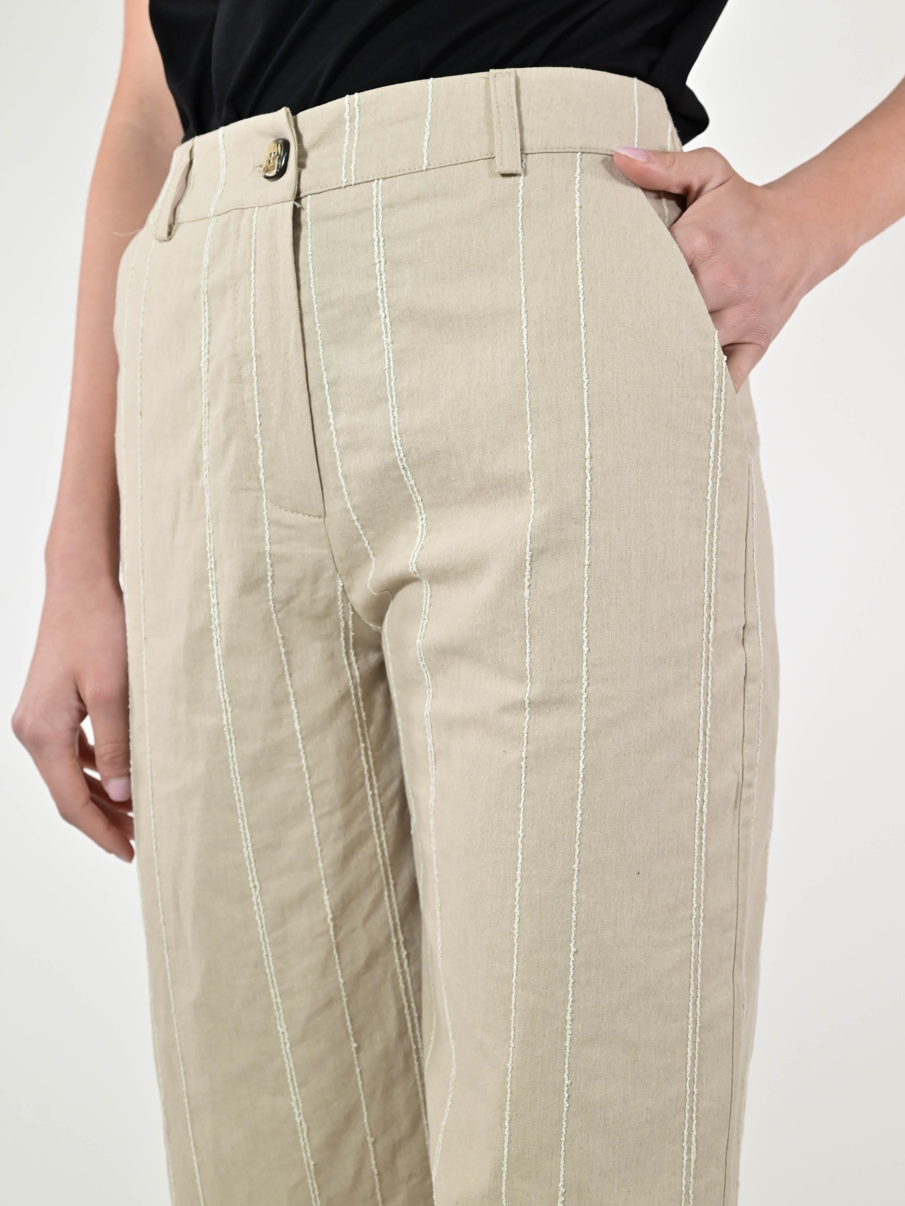 Pantalone palazzo gessato beige P1096433 BEIGE LALTRA|STORIA