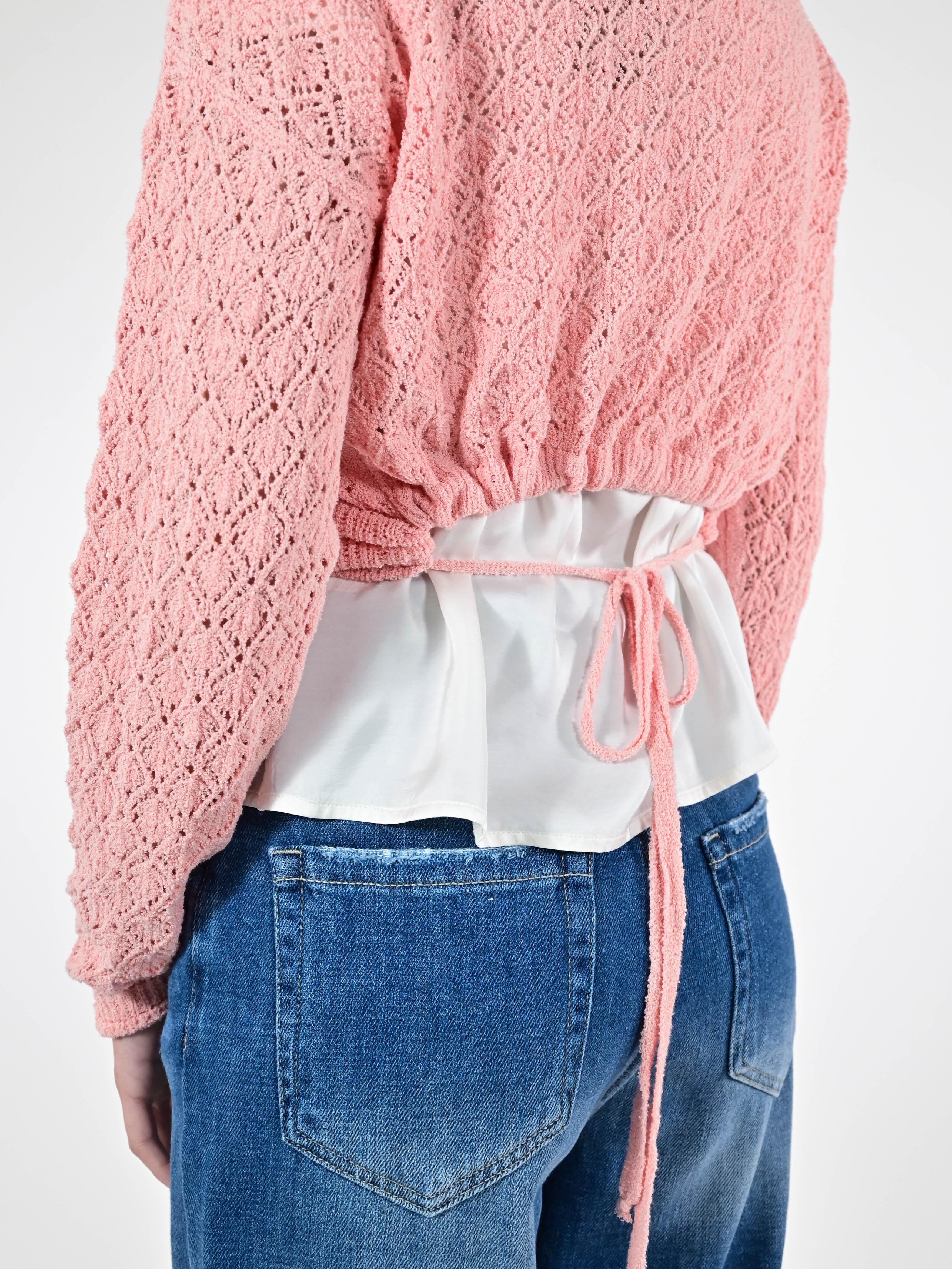 Maglia laccio traforata cotone rosa EL-25P10135 ROSA LALTRA|STORIA