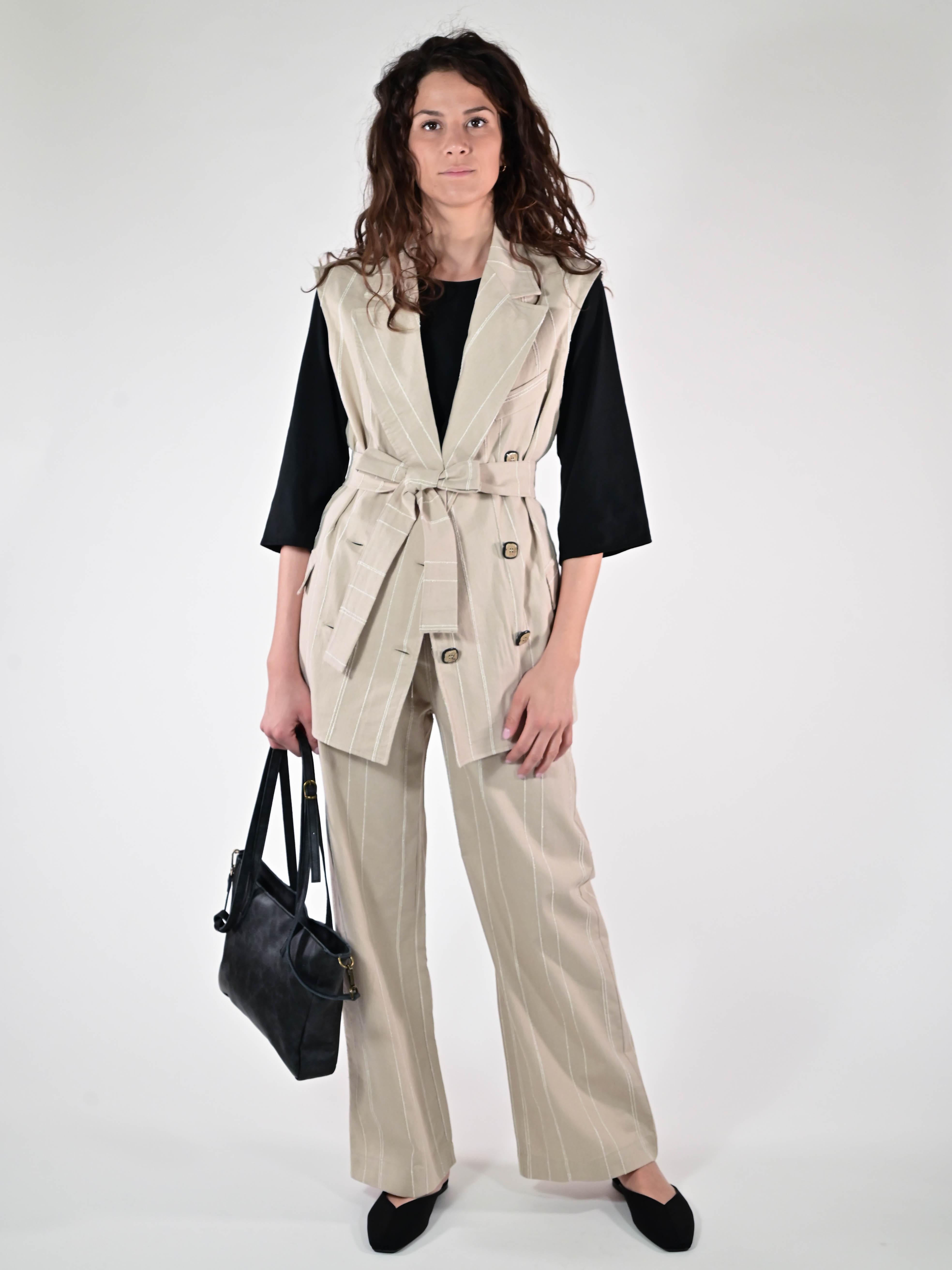 Gilet gessato cotone beige G1091152 BEIGE LALTRA|STORIA