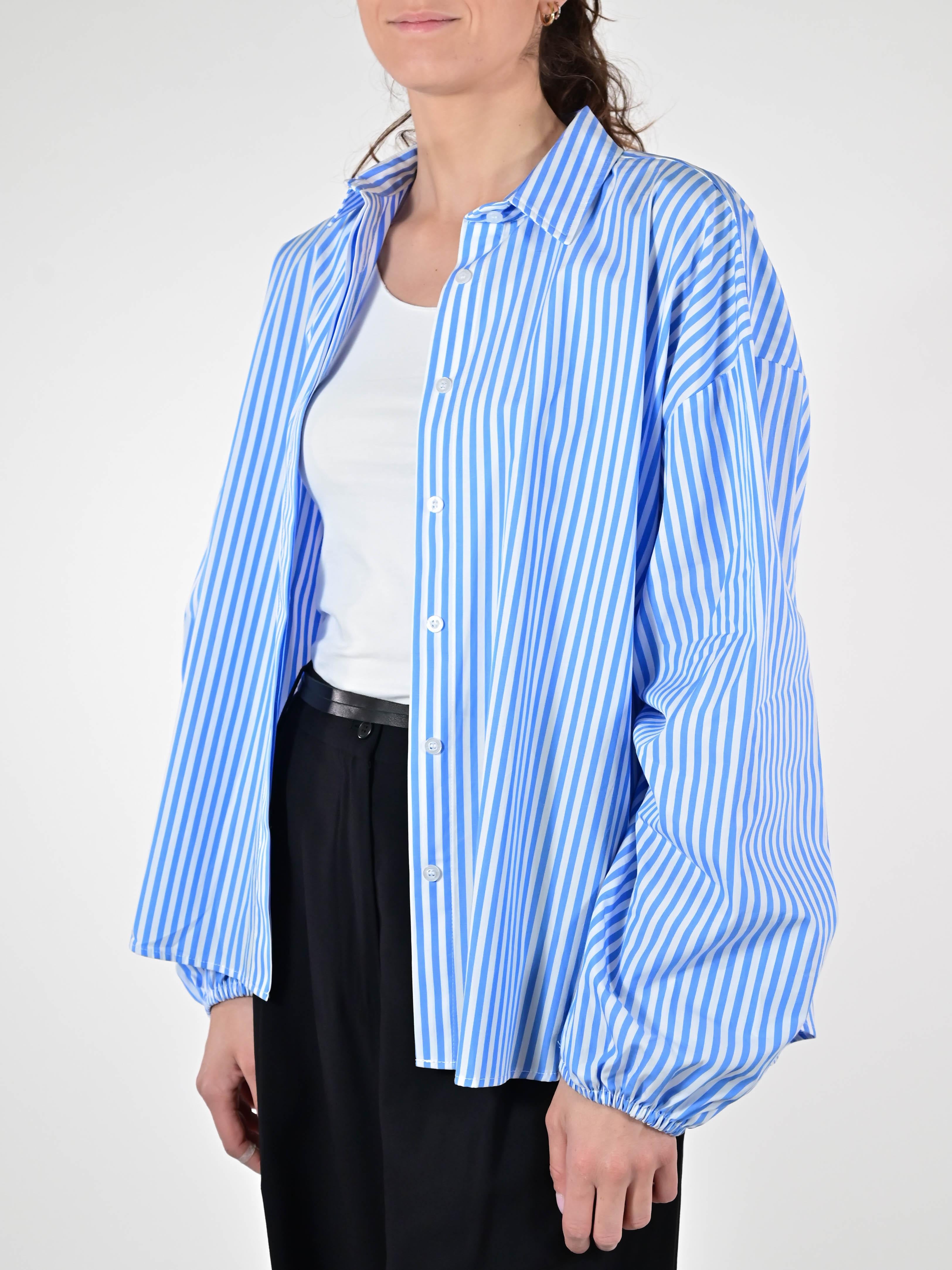 Camicia pieghe manica in cotone azzurro C663425 RIGA AZZURRO LALTRA|STORIA