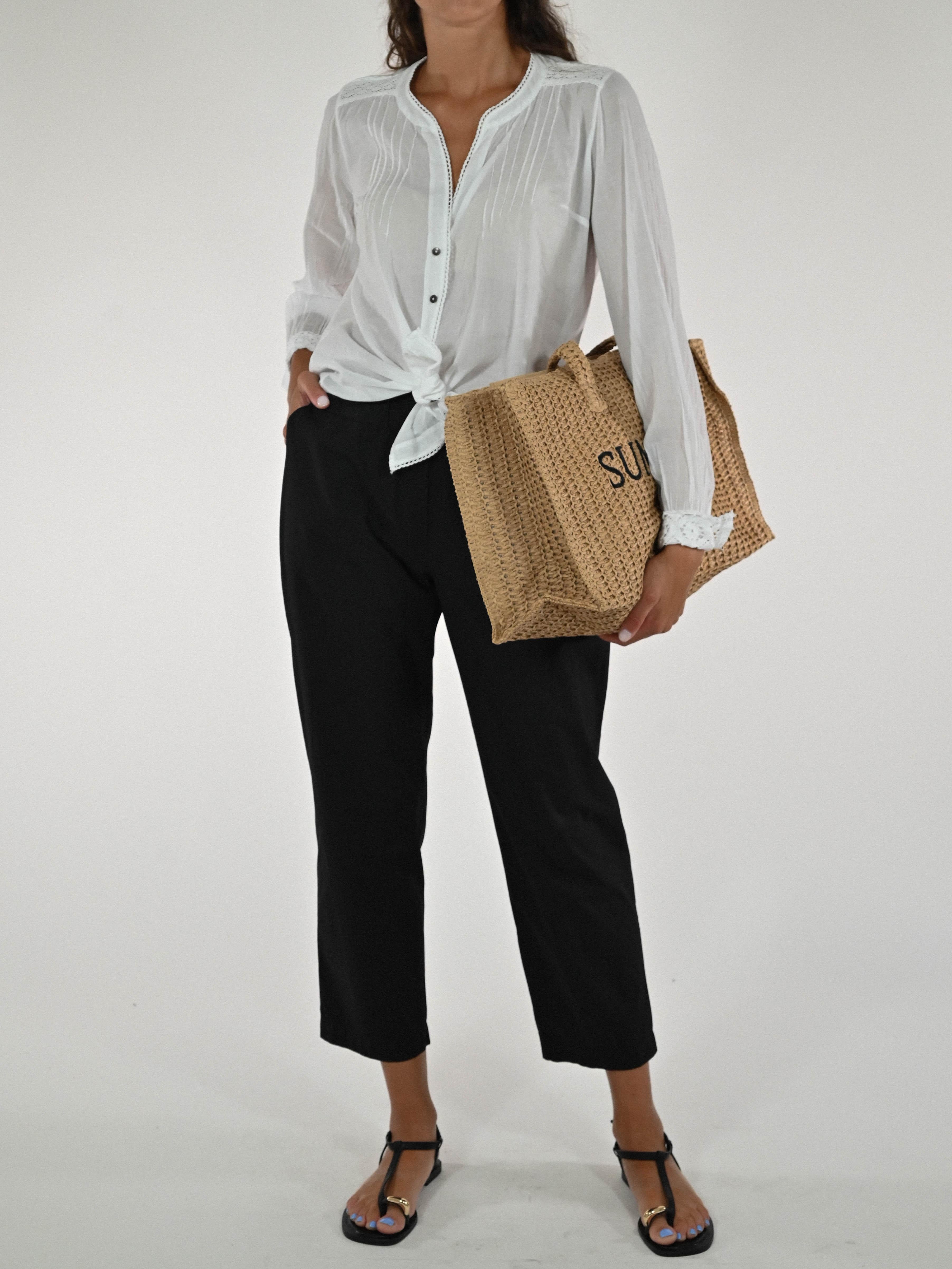 Pantalone elastico vita cotone nero P1107023 NERO LALTRA|STORIA