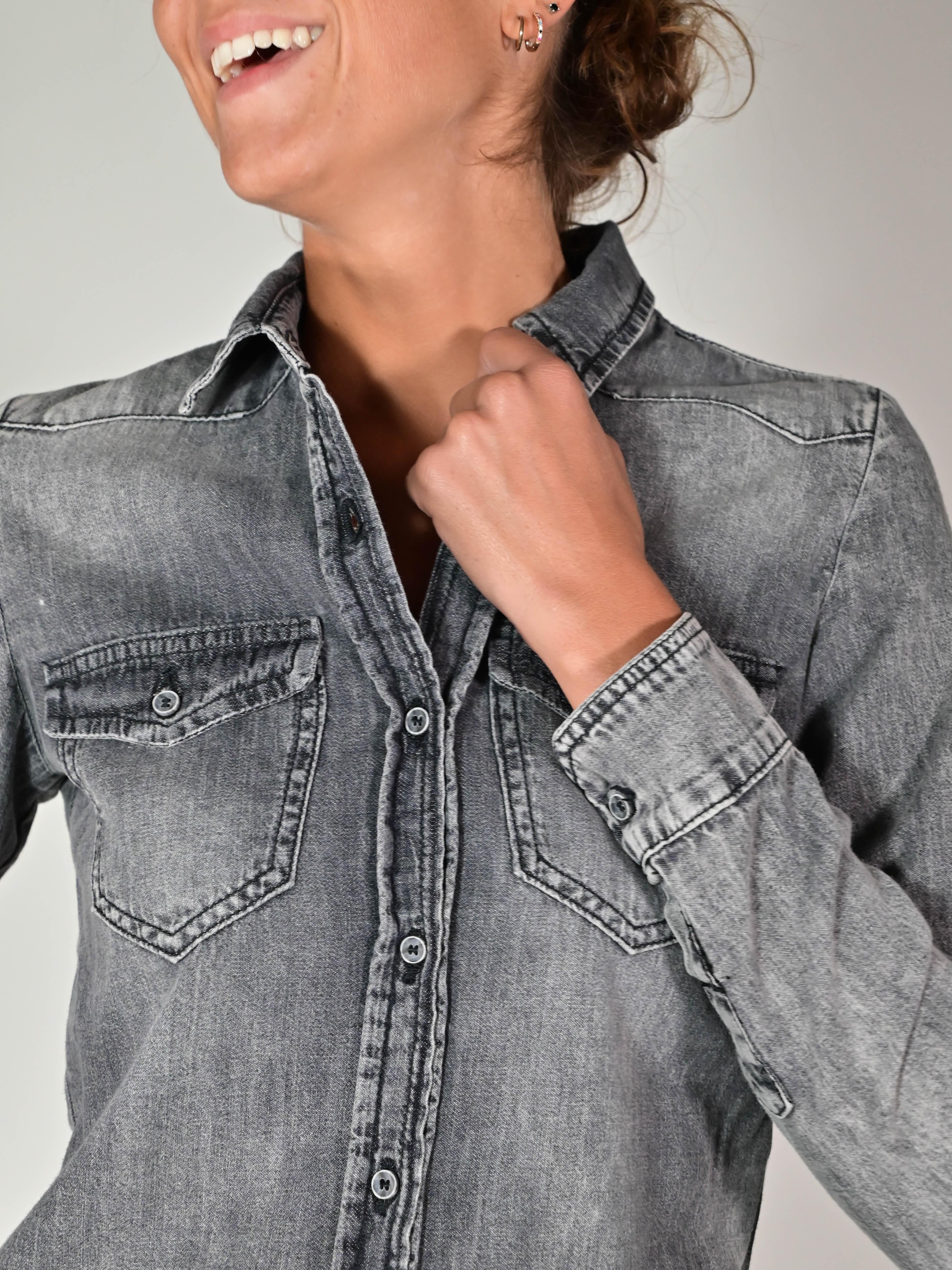 Camicia denim basic cotone CD87-112-GREY30 GRIGIO LALTRA|STORIA