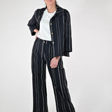 Pantalone palazzo gessato nero P1096433 NERO LALTRA|STORIA 