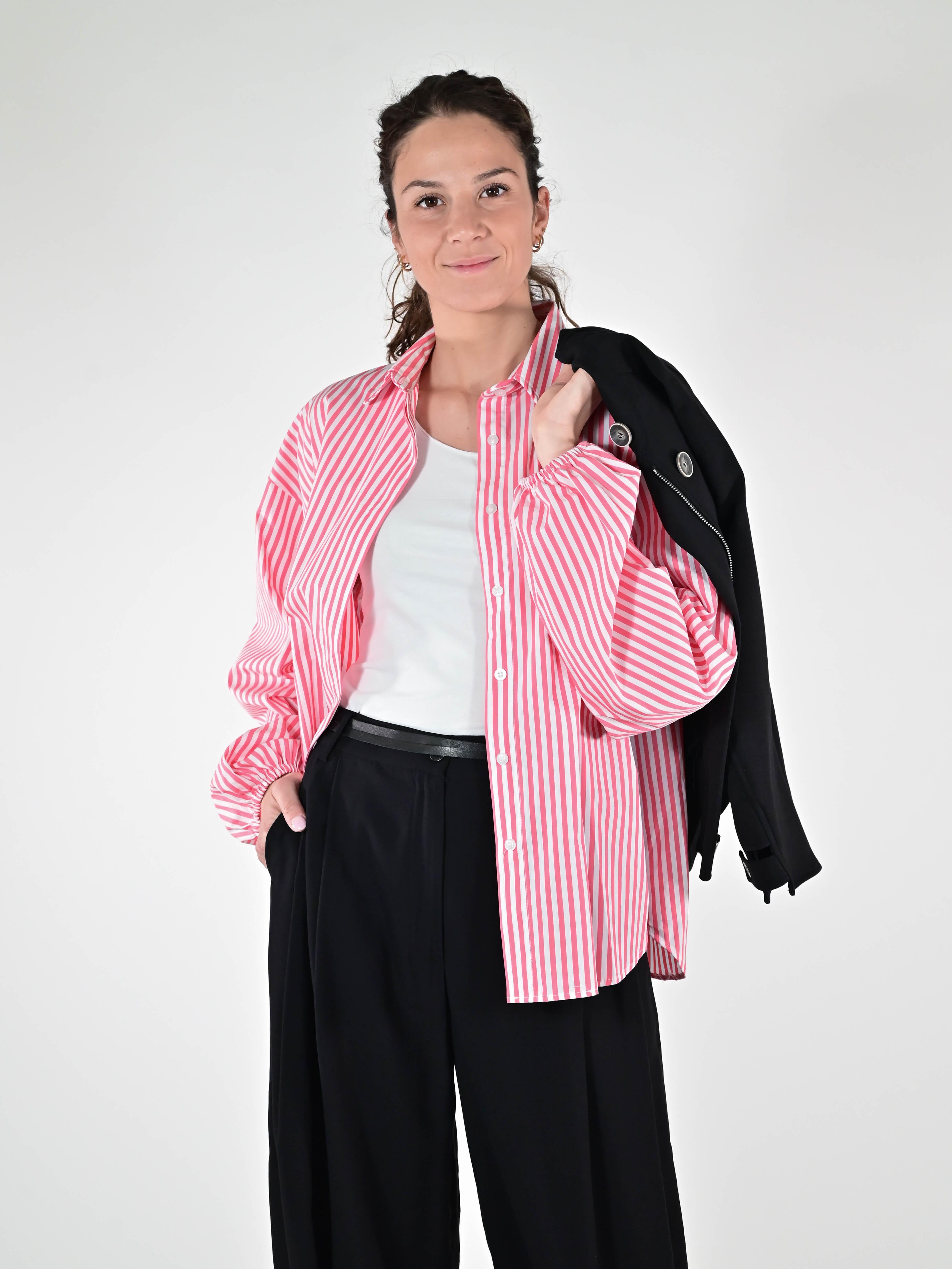 Camicia pieghe manica in cotone rossa C663425 RIGA ROSSA LALTRA|STORIA 
