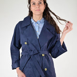 Spolverino corto cinta in cotone blu C1044859 BLU LALTRA|STORIA 