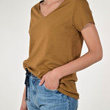 T-shirt scollo a V cotone-lino tabacco TATSV11 TABACCO LALTRA|STORIA 