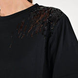 Maglia paillettes spalle cotone M5099-TP-R15219 NERO LALTRA|STORIA 