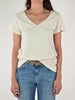 T-shirt scollo a V cotone-lino burro