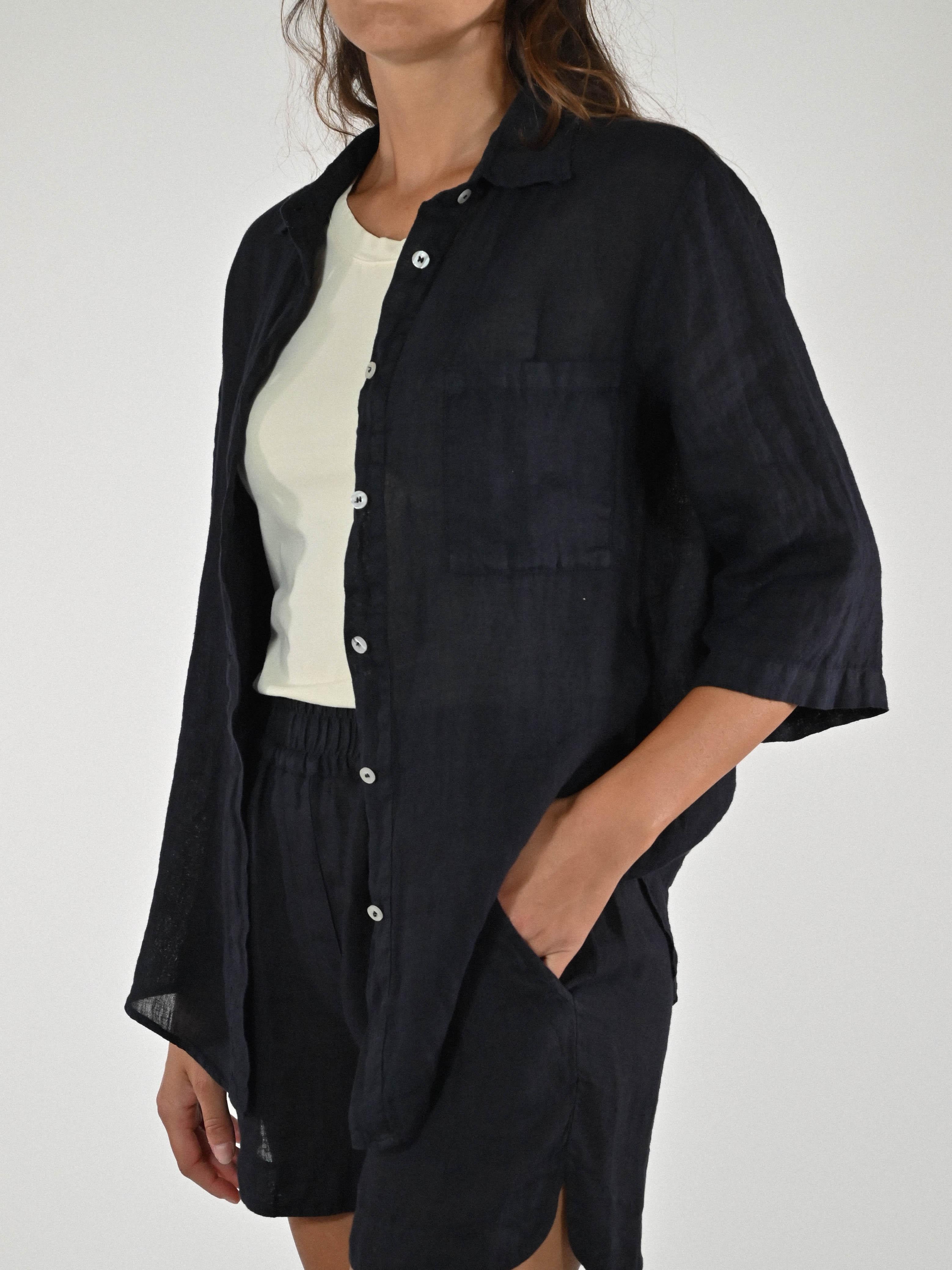 Camicia taschino lino nera C6133-T117SWBAS28 NERO LALTRA|STORIA 