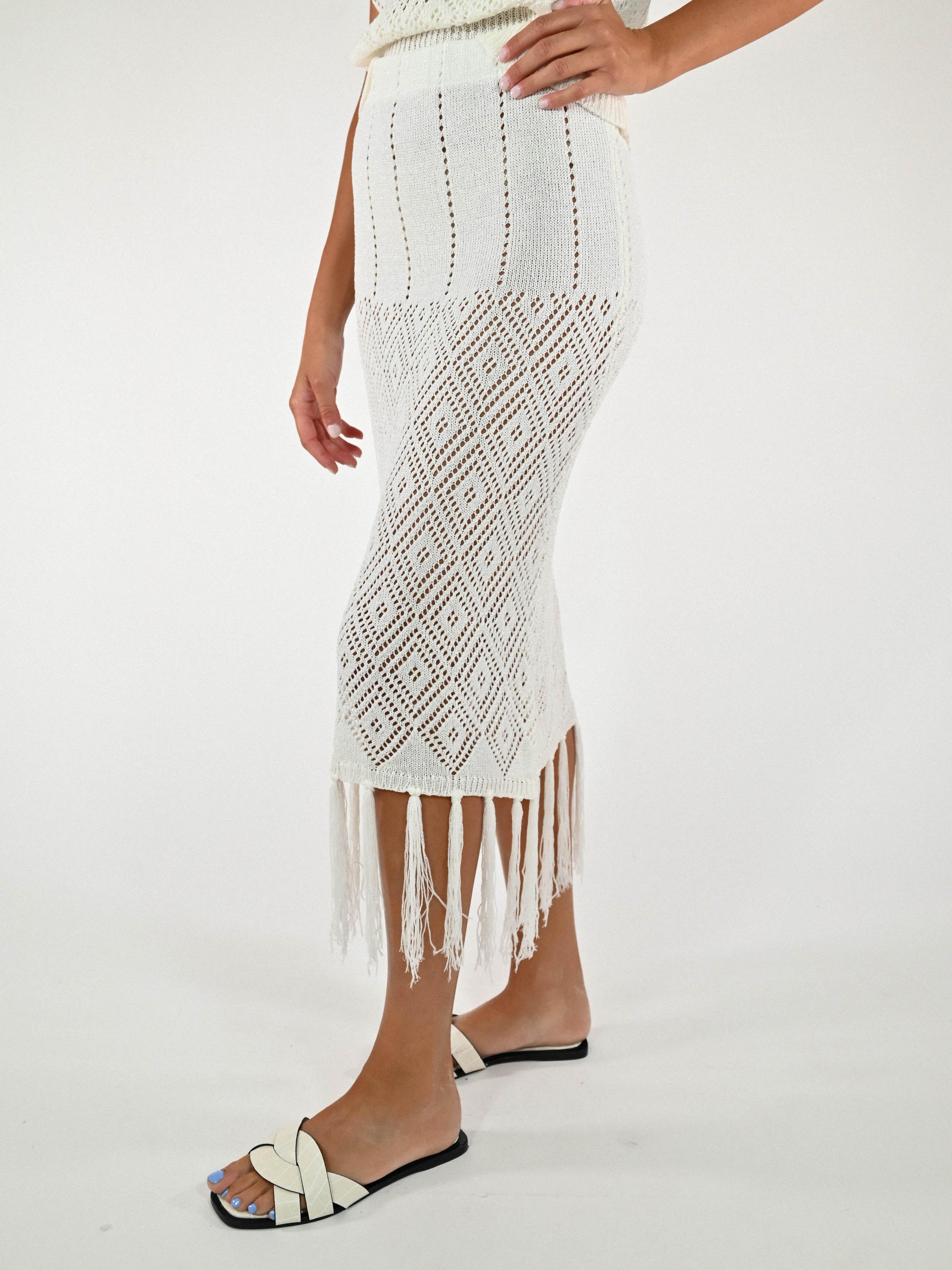 Gonna crochet lurex viscosa bianca G6825-T183-BAS25 BIANCO LALTRA|STORIA 