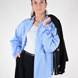 Camicia pieghe manica in cotone azzurro C663425 RIGA AZZURRO LALTRA|STORIA 