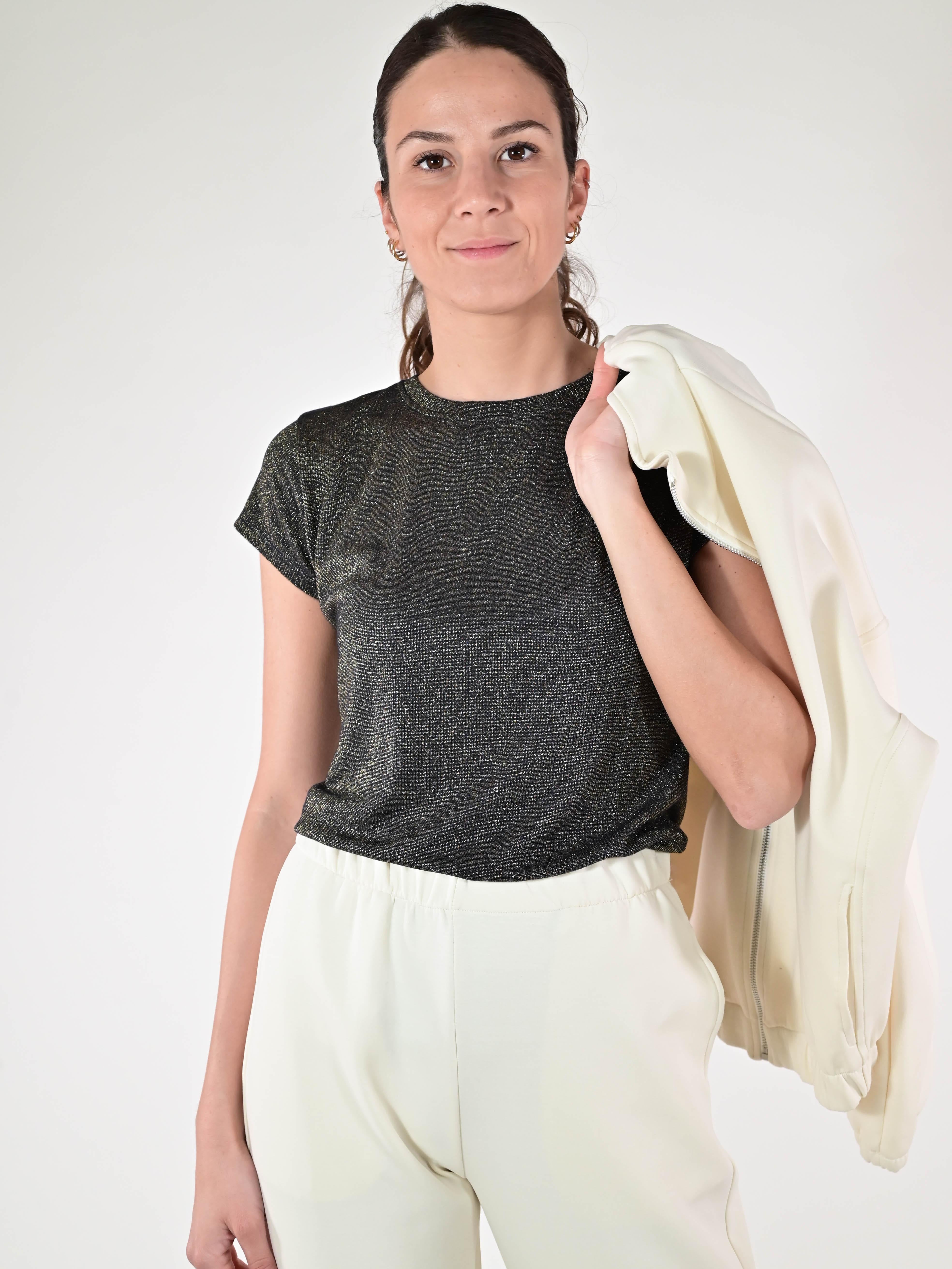 Maglia coste lurex manica corta blu JS19598/9178 BLU LALTRA|STORIA 
