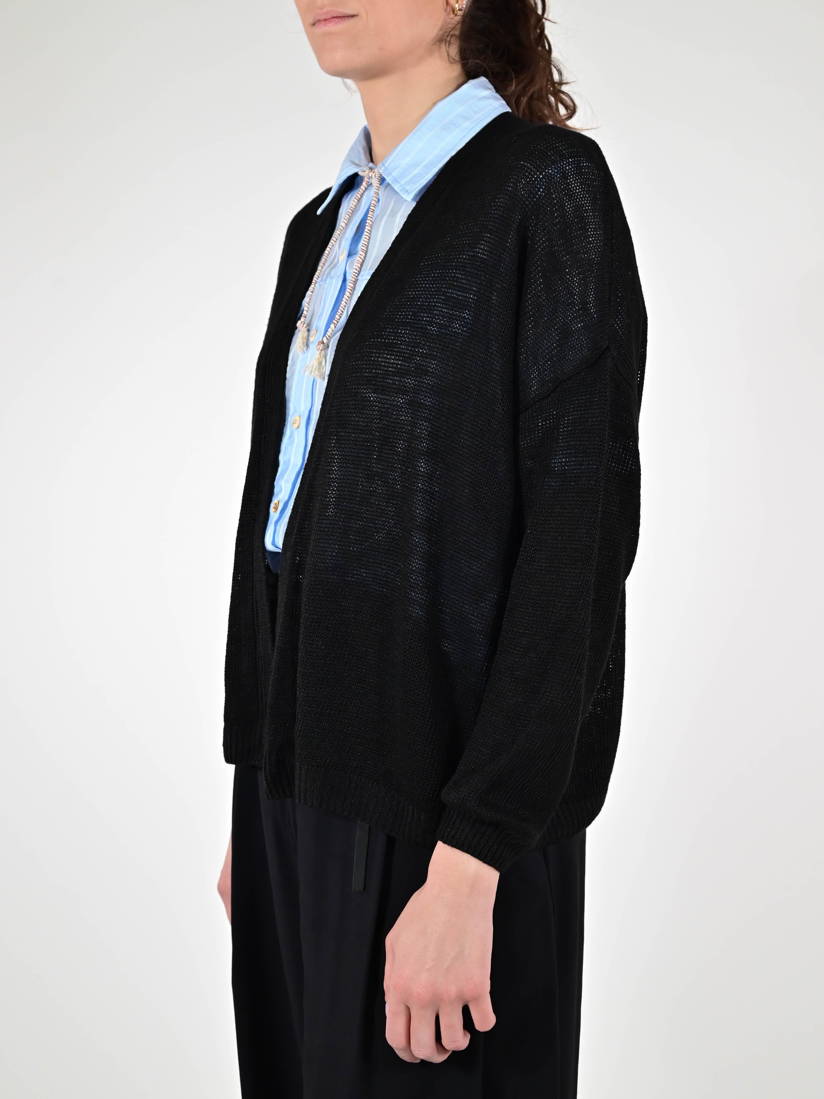 Cardigan filato aperto lino-viscosa nero D93VN4628 NERO LALTRA|STORIA 