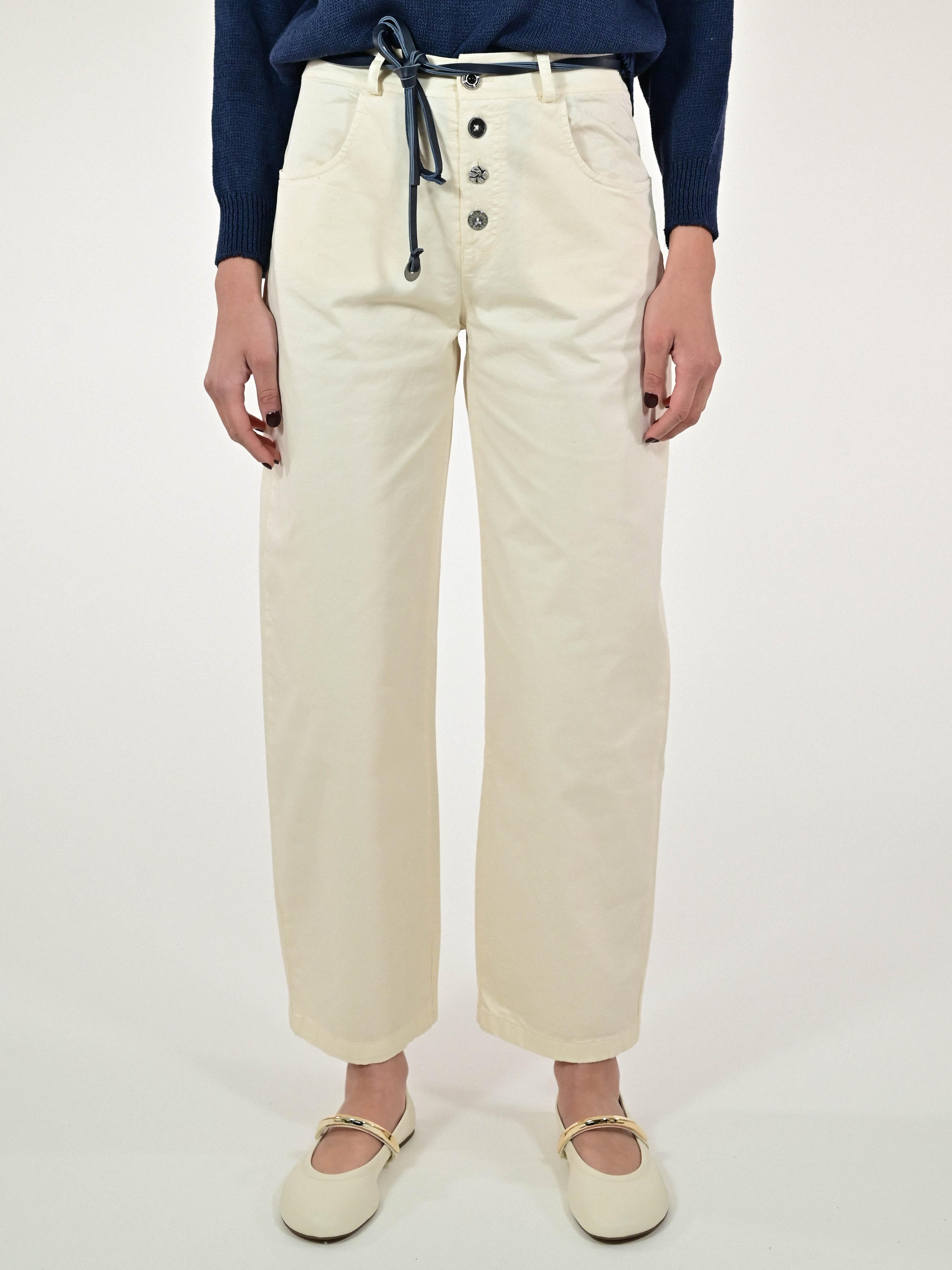 Pantalone largo bottoni cotone burro P1102321 BURRO LALTRA|STORIA 
