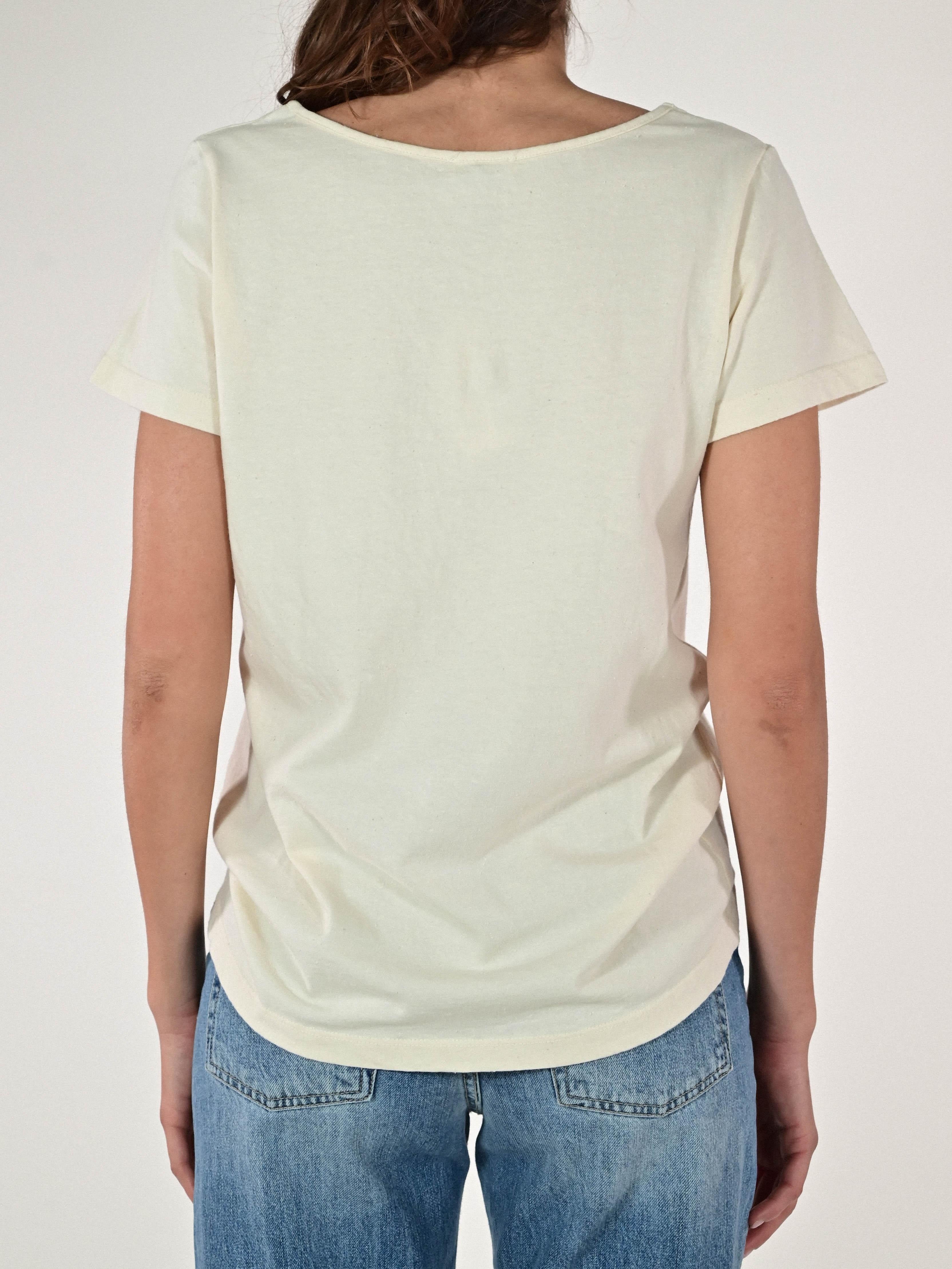 T-shirt scollo a V cotone-lino burro TATSV11 BURRO LALTRA|STORIA 