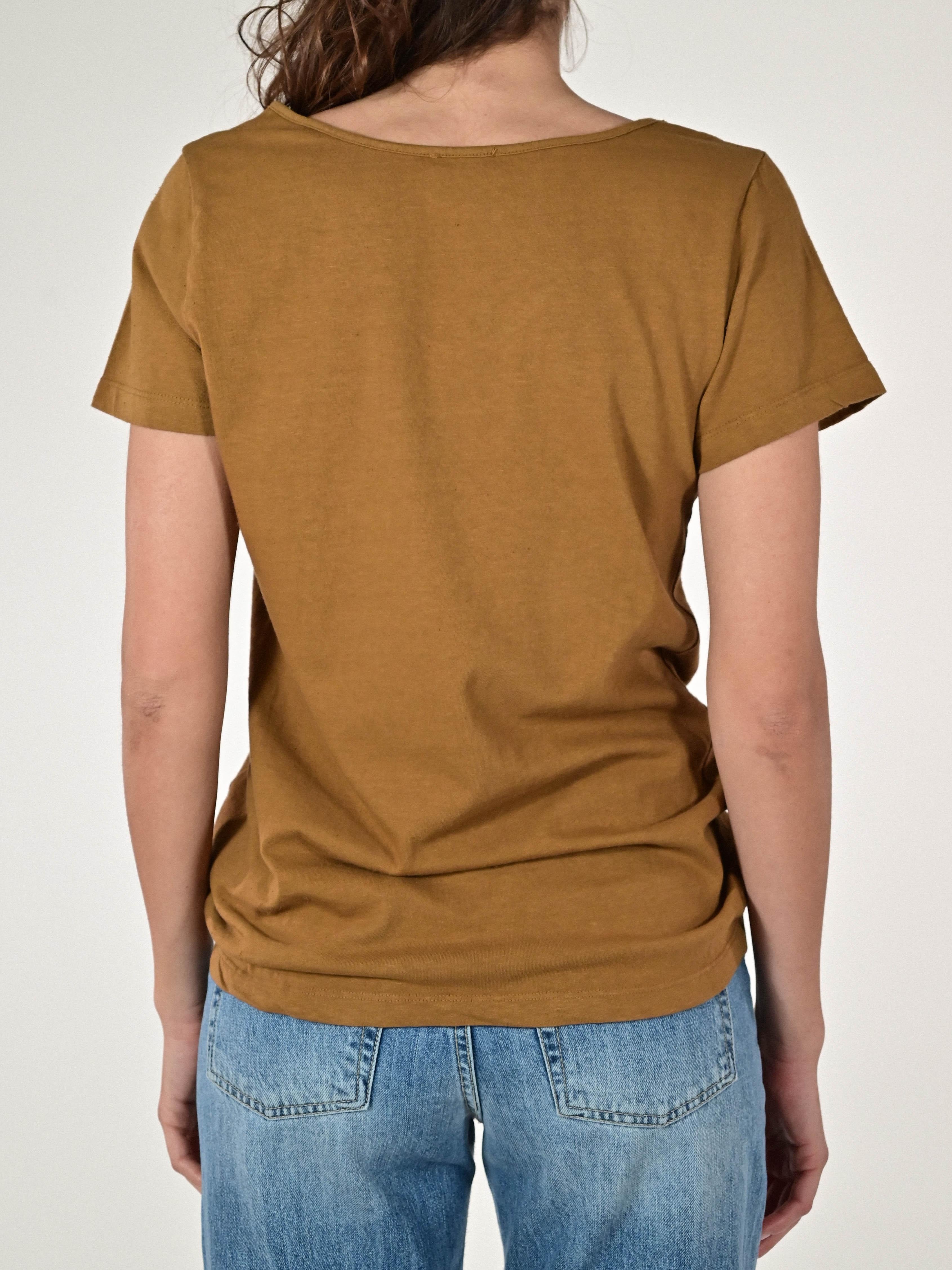 T-shirt scollo a V cotone-lino tabacco TATSV11 TABACCO LALTRA|STORIA 