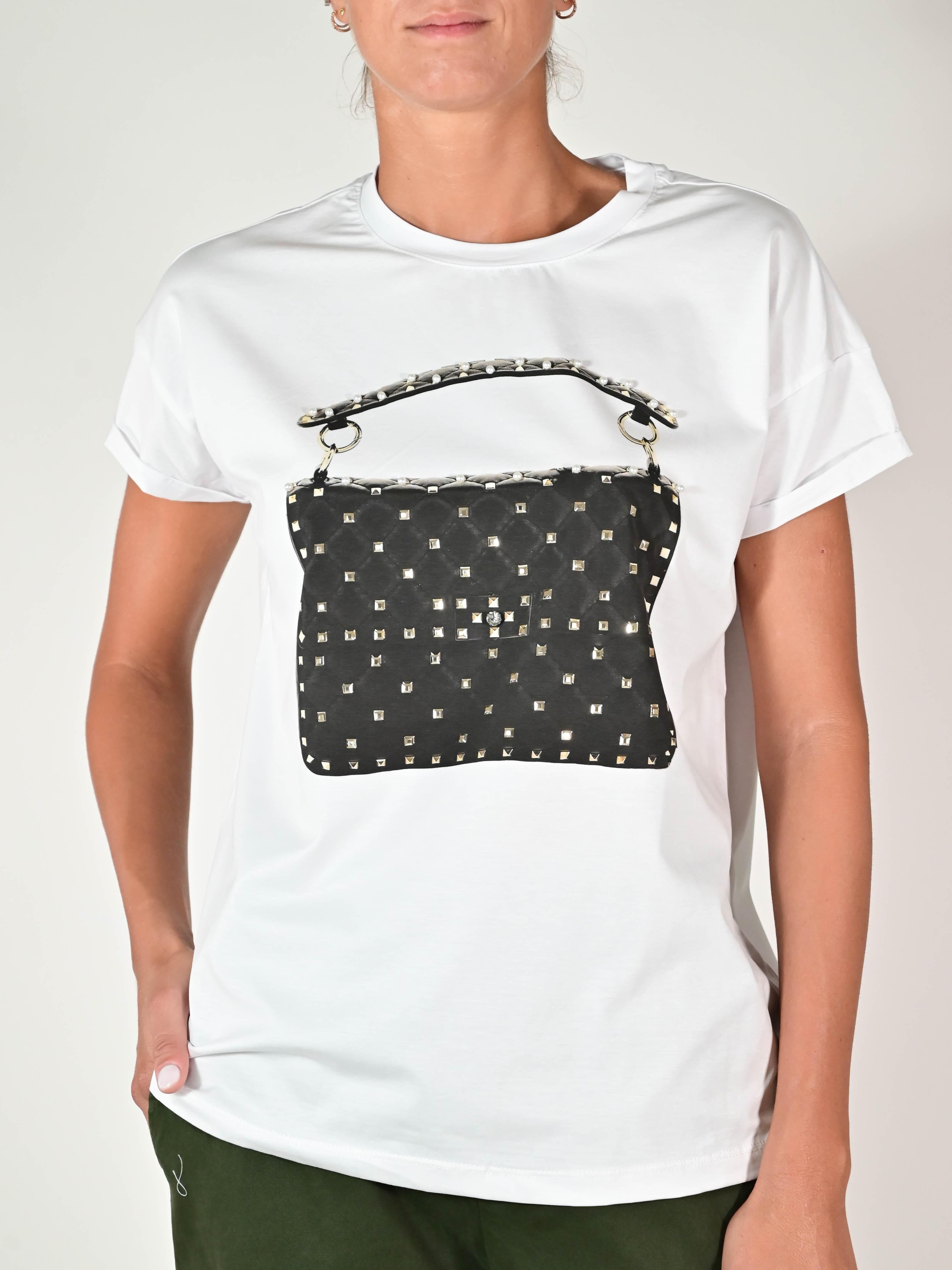 Maglia borsa con applicazioni cotone M1488-T115S443BI23 BIANCO LALTRA|STORIA 