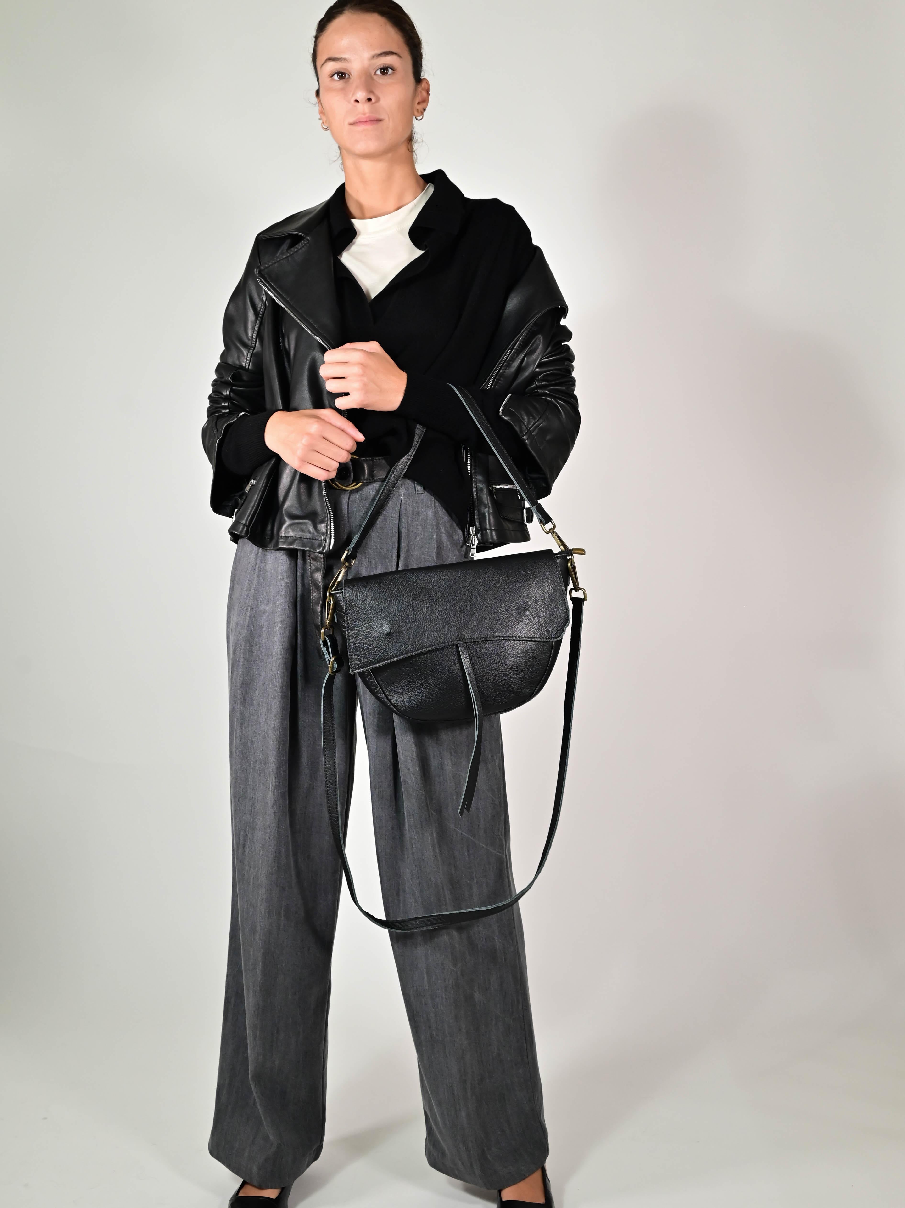 Giacca chiodo over vera pelle GGGB231198 NERO LALTRA|STORIA 