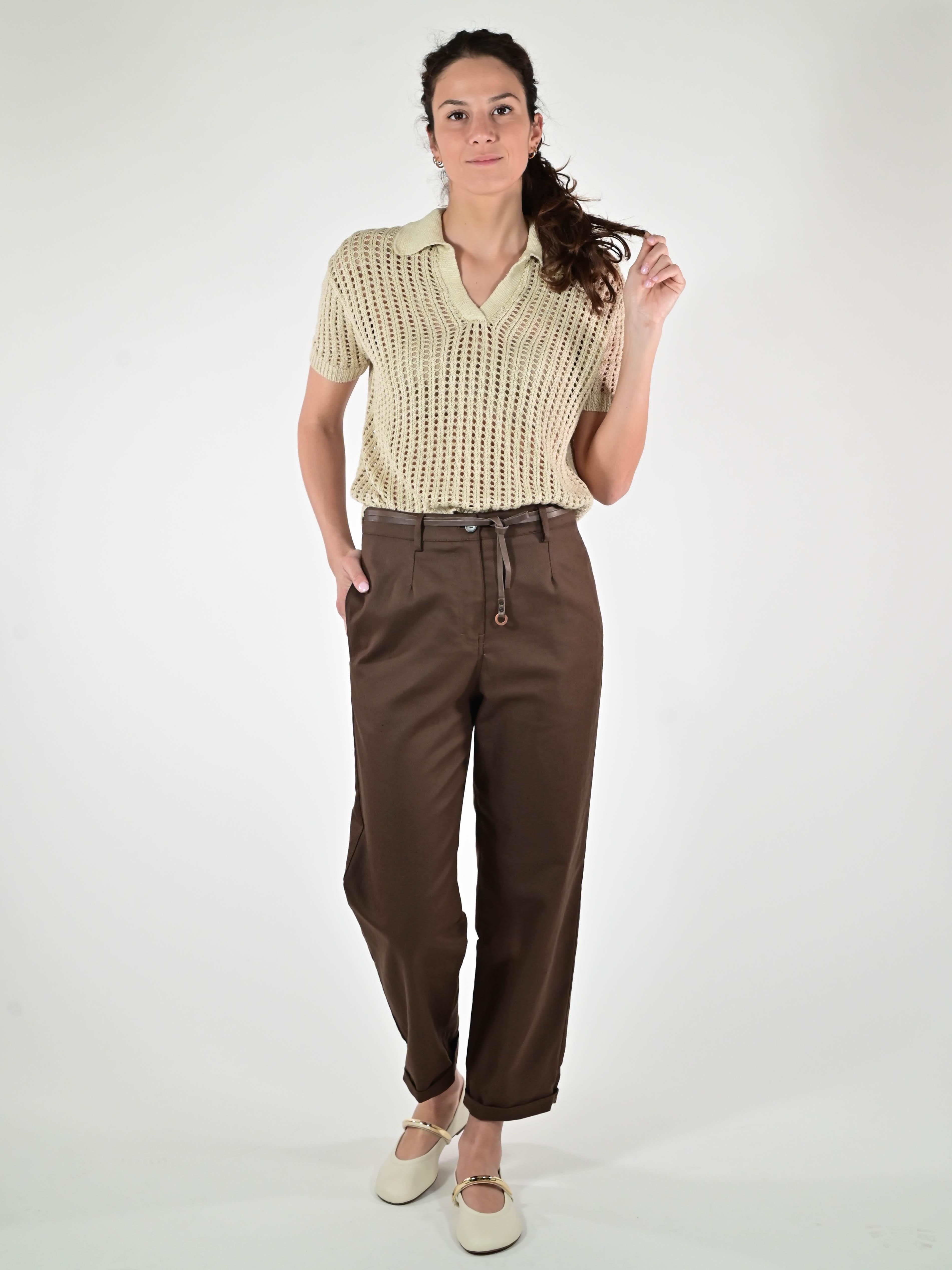 Maglia polo traforata lino-viscosa corda D93VN4729 CORDA LALTRA|STORIA 