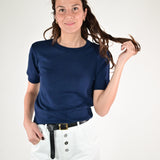 Maglia girocollo rasata a maniche corte blu E-2522519 BLU LALTRA|STORIA 