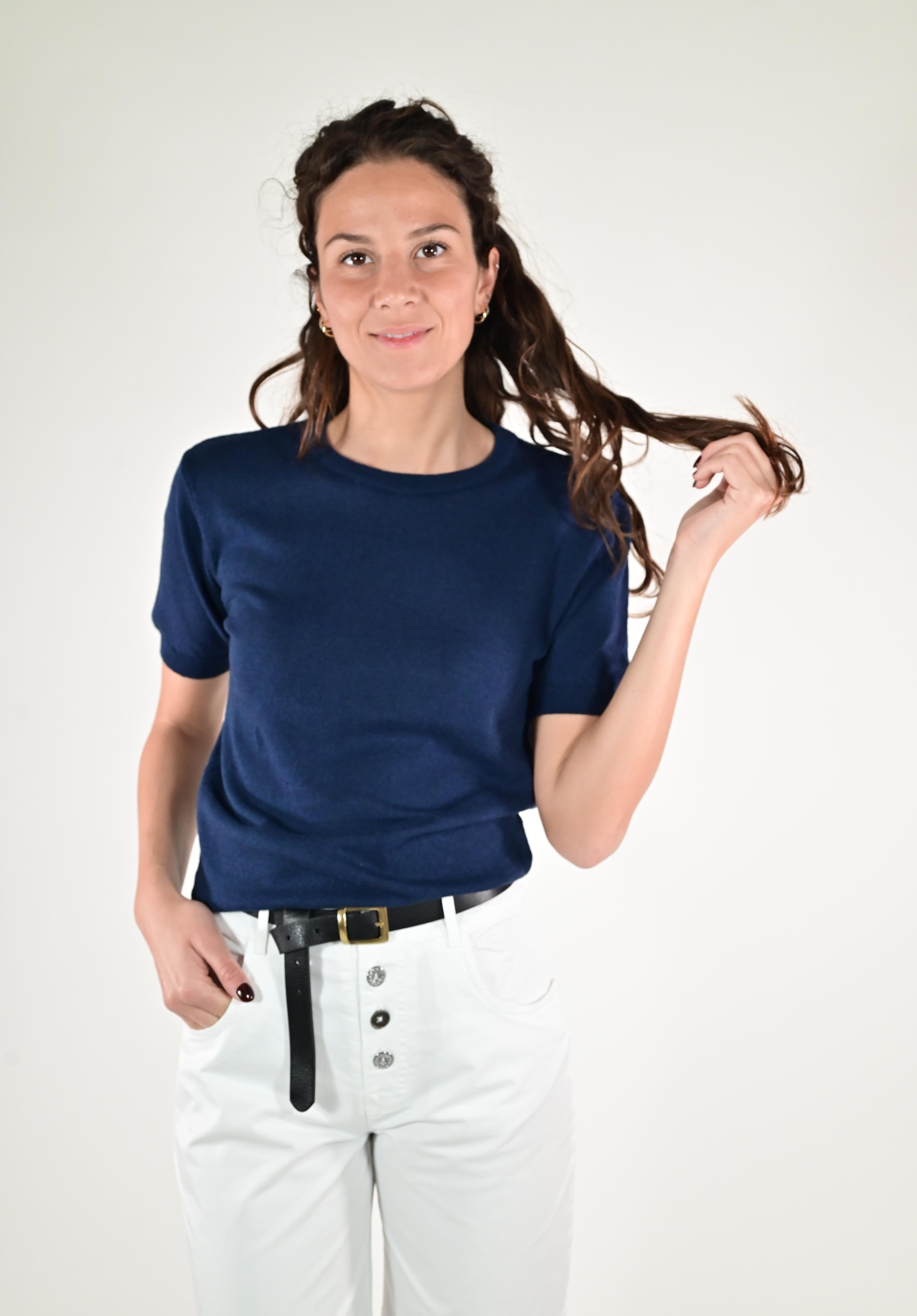 Maglia girocollo rasata a maniche corte blu E-2522519 BLU LALTRA|STORIA 