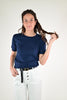 Maglia girocollo rasata a maniche corte blu