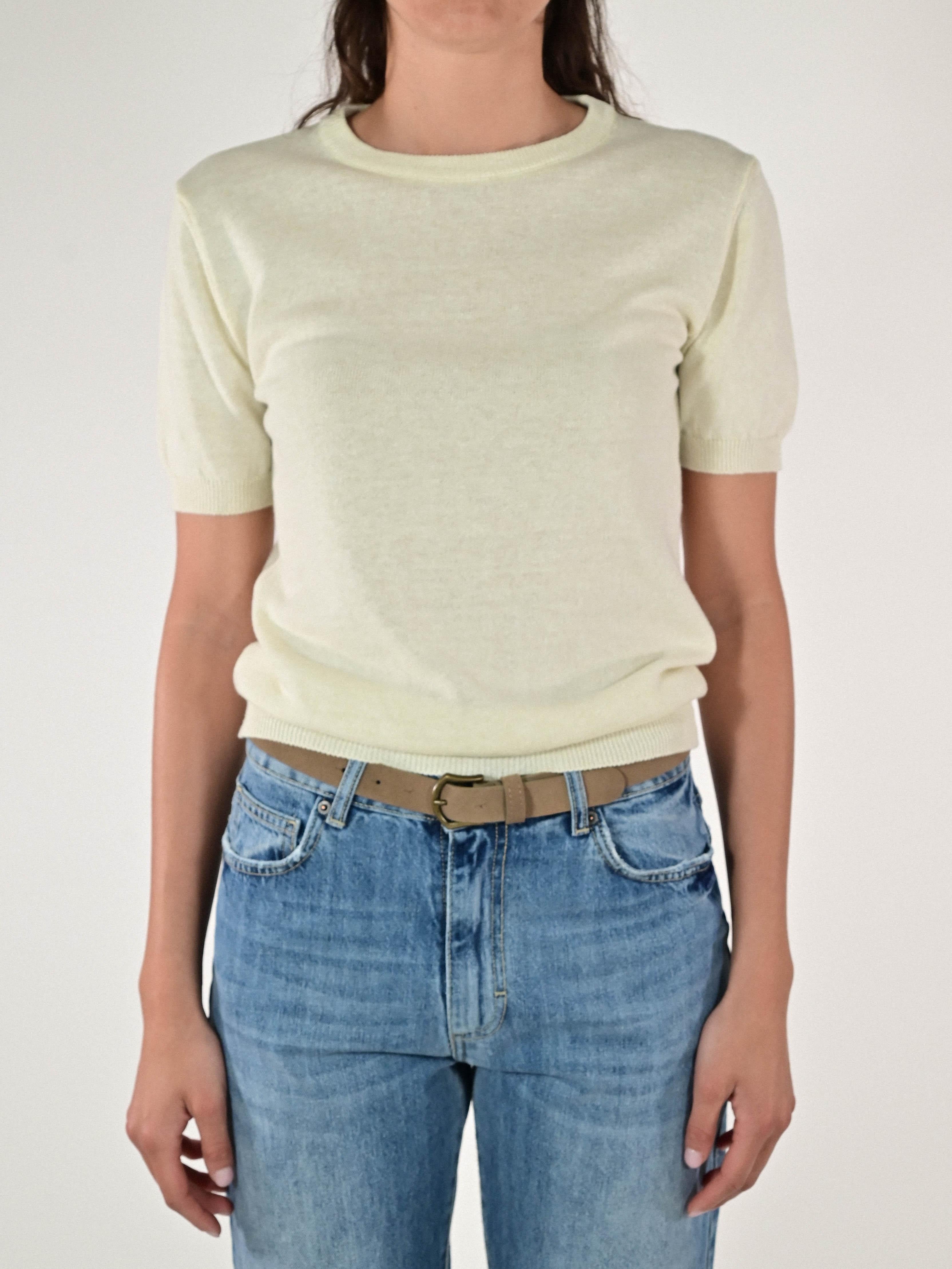 Maglia girocollo rasata a maniche corte panna E-2522519 PANNA LALTRA|STORIA 