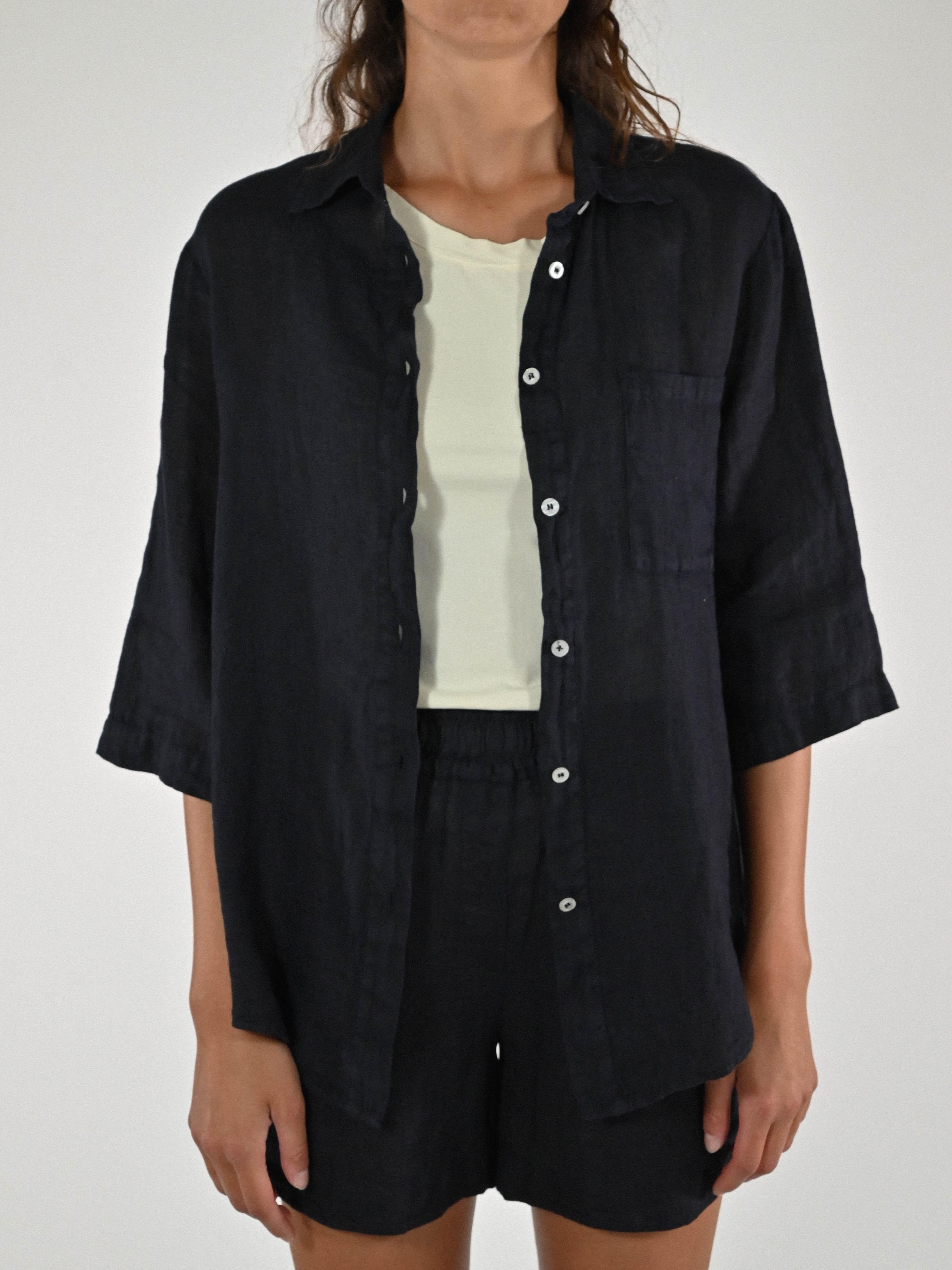 Camicia taschino lino nera C6133-T117SWBAS28 NERO LALTRA|STORIA 
