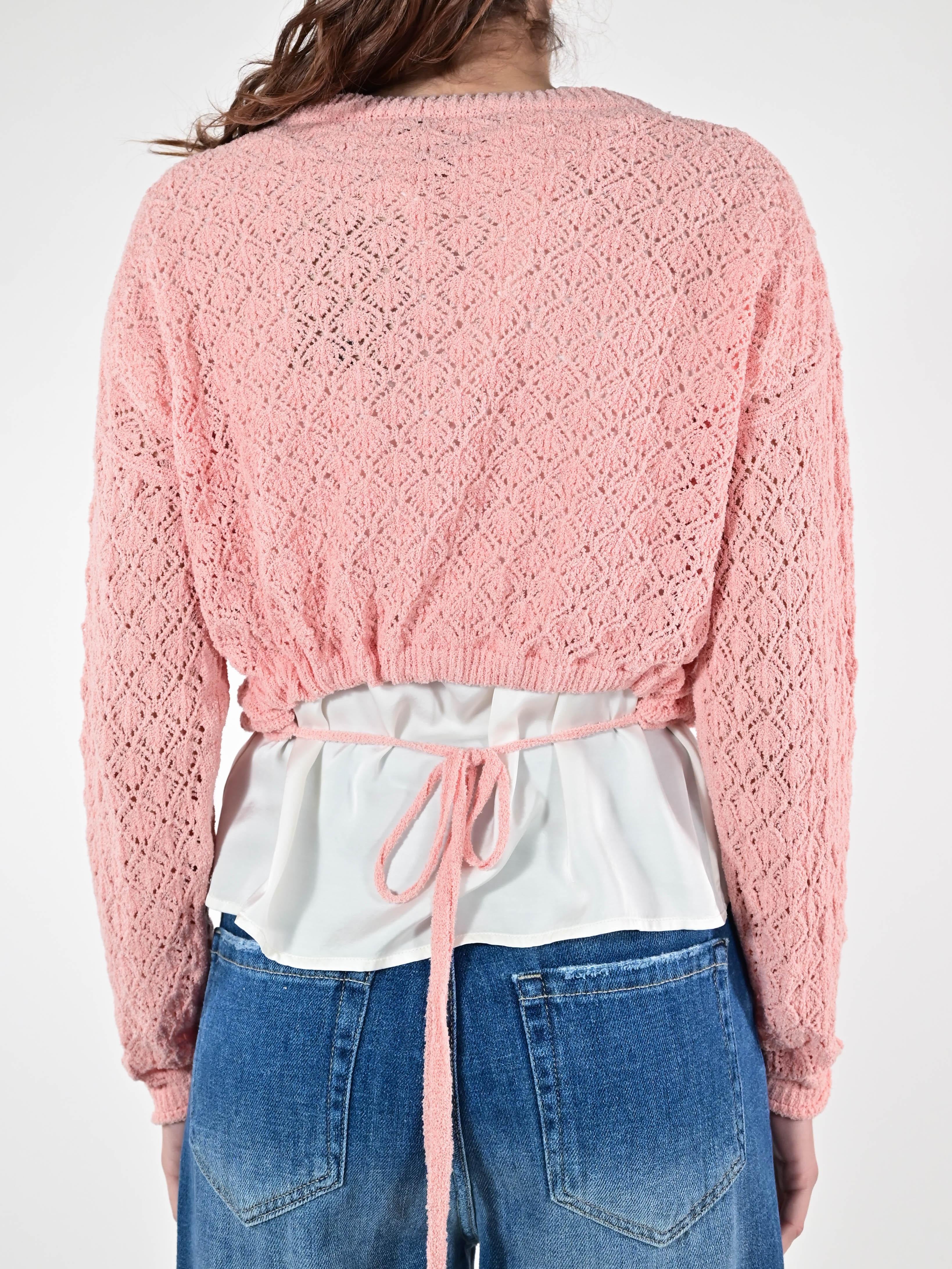Maglia laccio traforata cotone rosa EL-25P10135 ROSA LALTRA|STORIA 