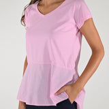 T-shirt scollo V frappa cotone rosa M1117-36-SW/BAS6 ROSA LALTRA|STORIA 