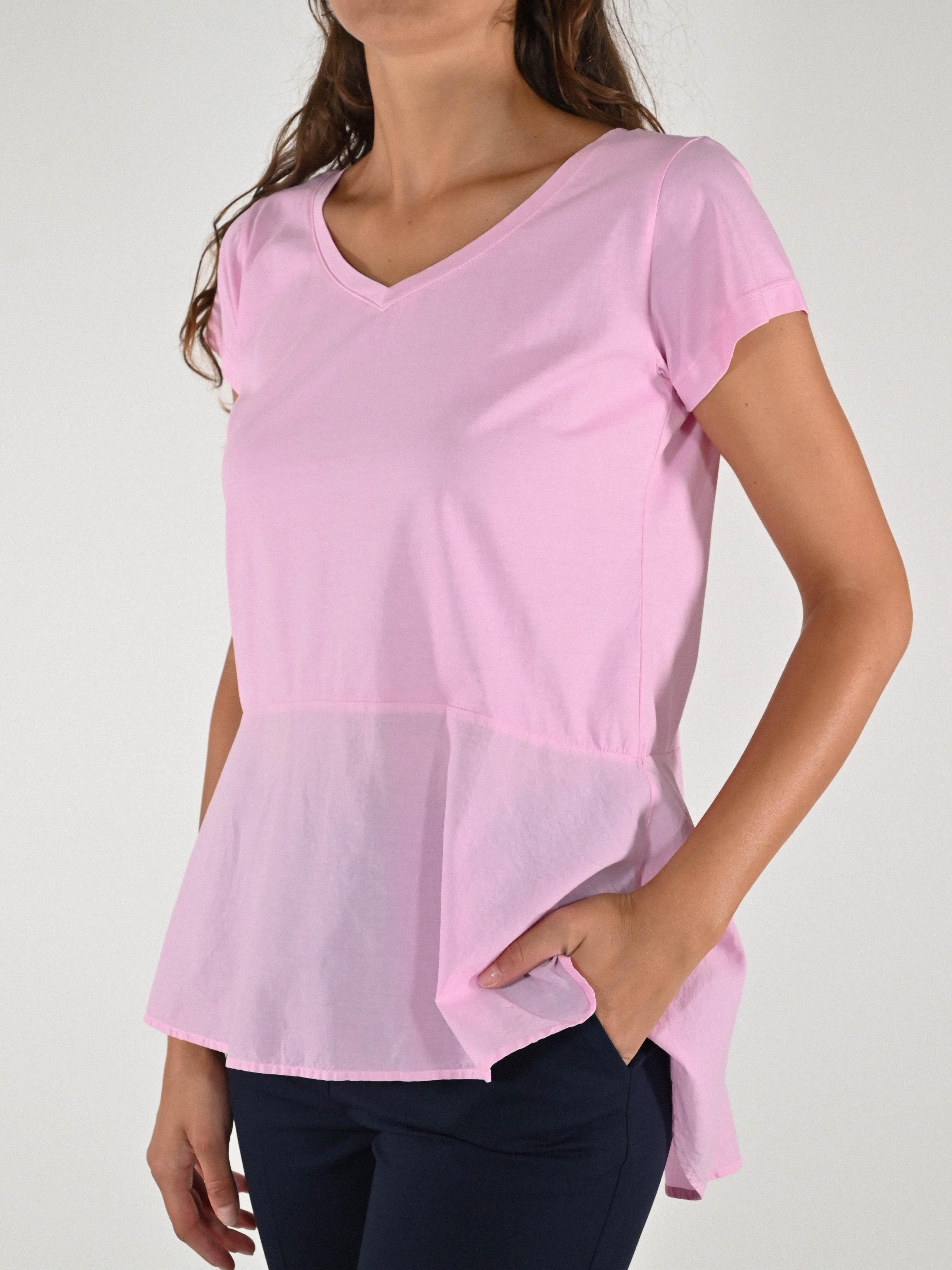 T-shirt scollo V frappa cotone rosa M1117-36-SW/BAS6 ROSA LALTRA|STORIA 