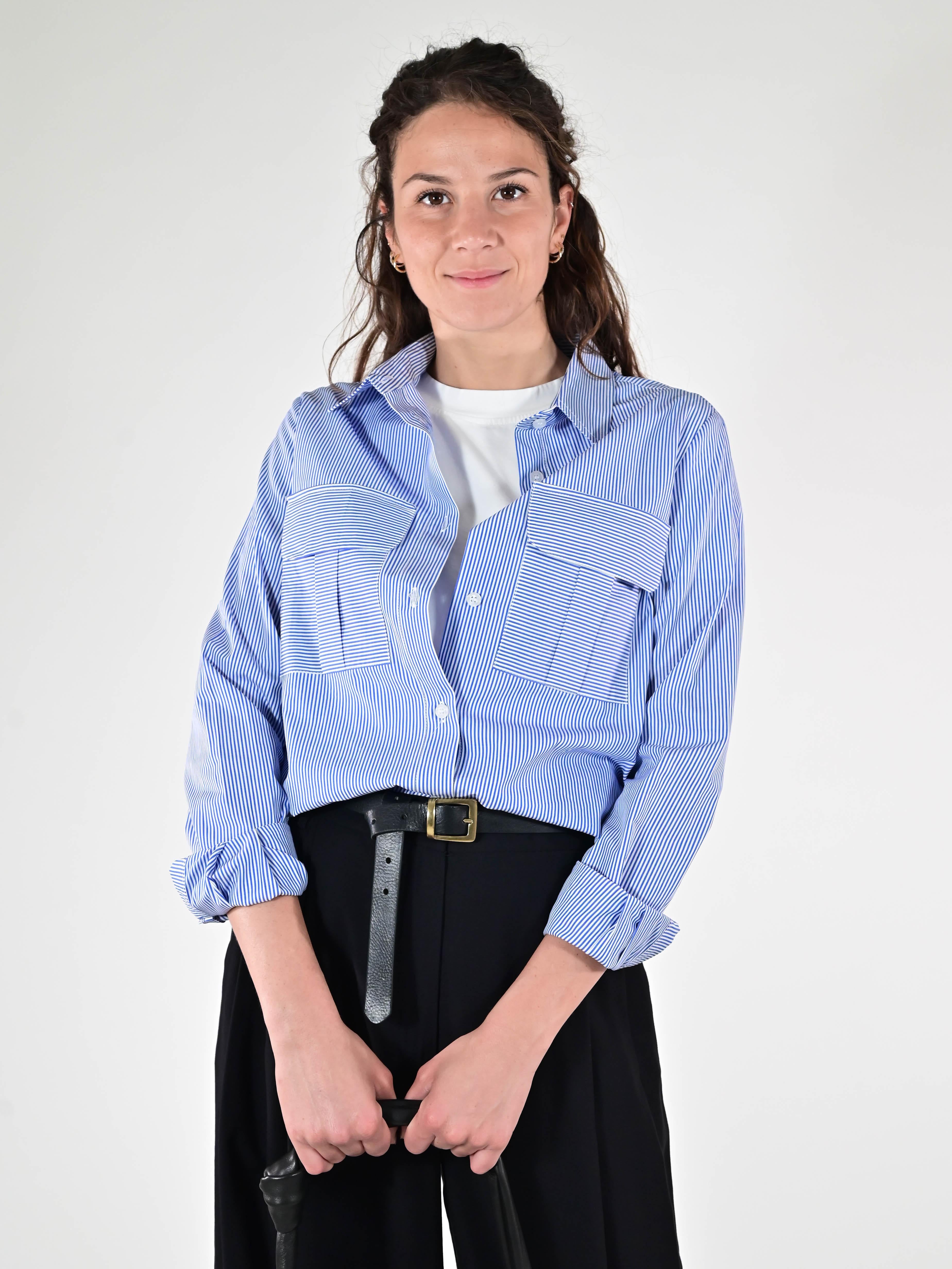 Camicia righe tasche cotone blu C5569-T182-BAS27 RIGA BLU LALTRA|STORIA 