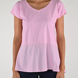 T-shirt scollo V frappa cotone rosa M1117-36-SW/BAS6 ROSA LALTRA|STORIA 