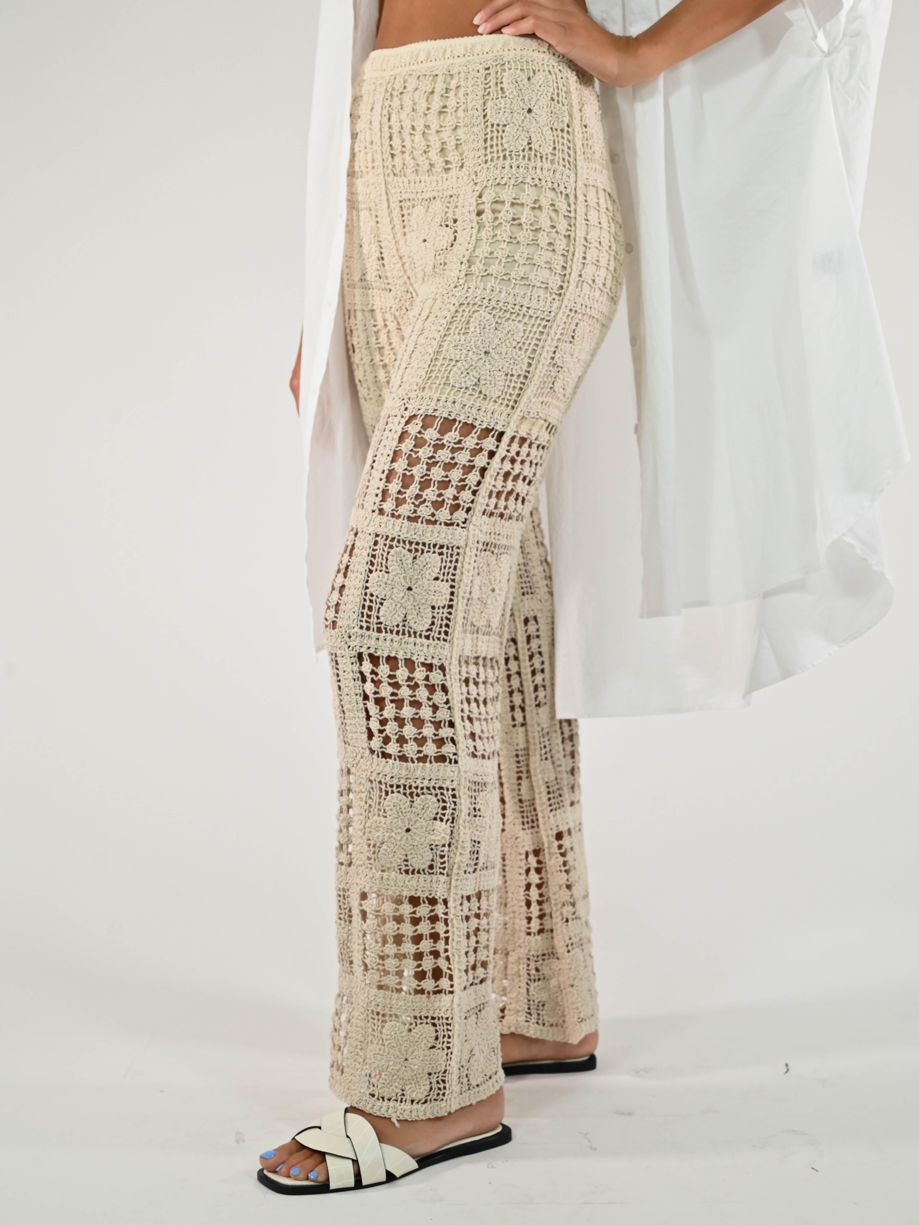 Pantalone macramè cotone burro CH9500812 BURRO LALTRA|STORIA 