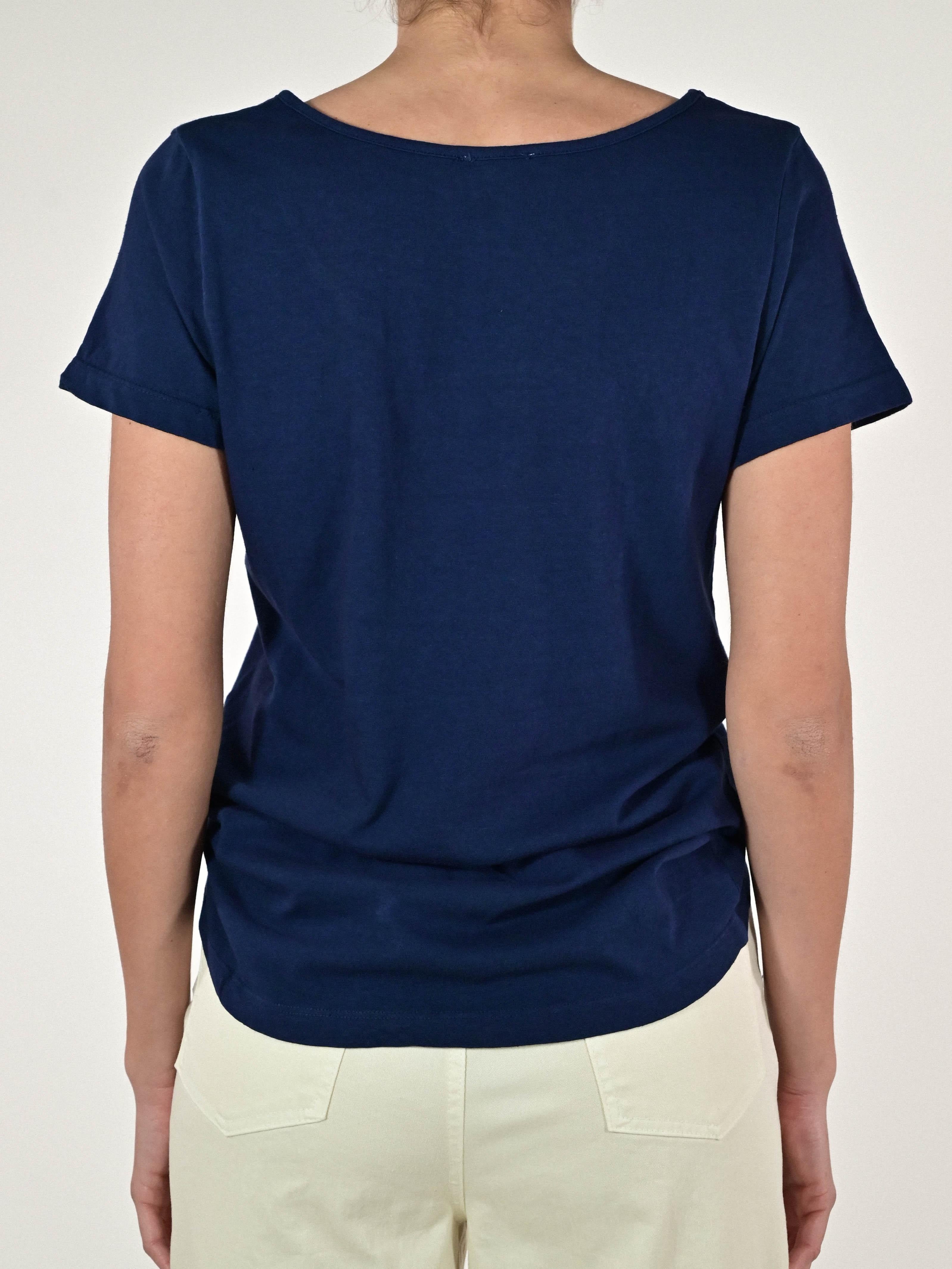 T-shirt scollo a V cotone-lino blu TATSV11 BLU LALTRA|STORIA 