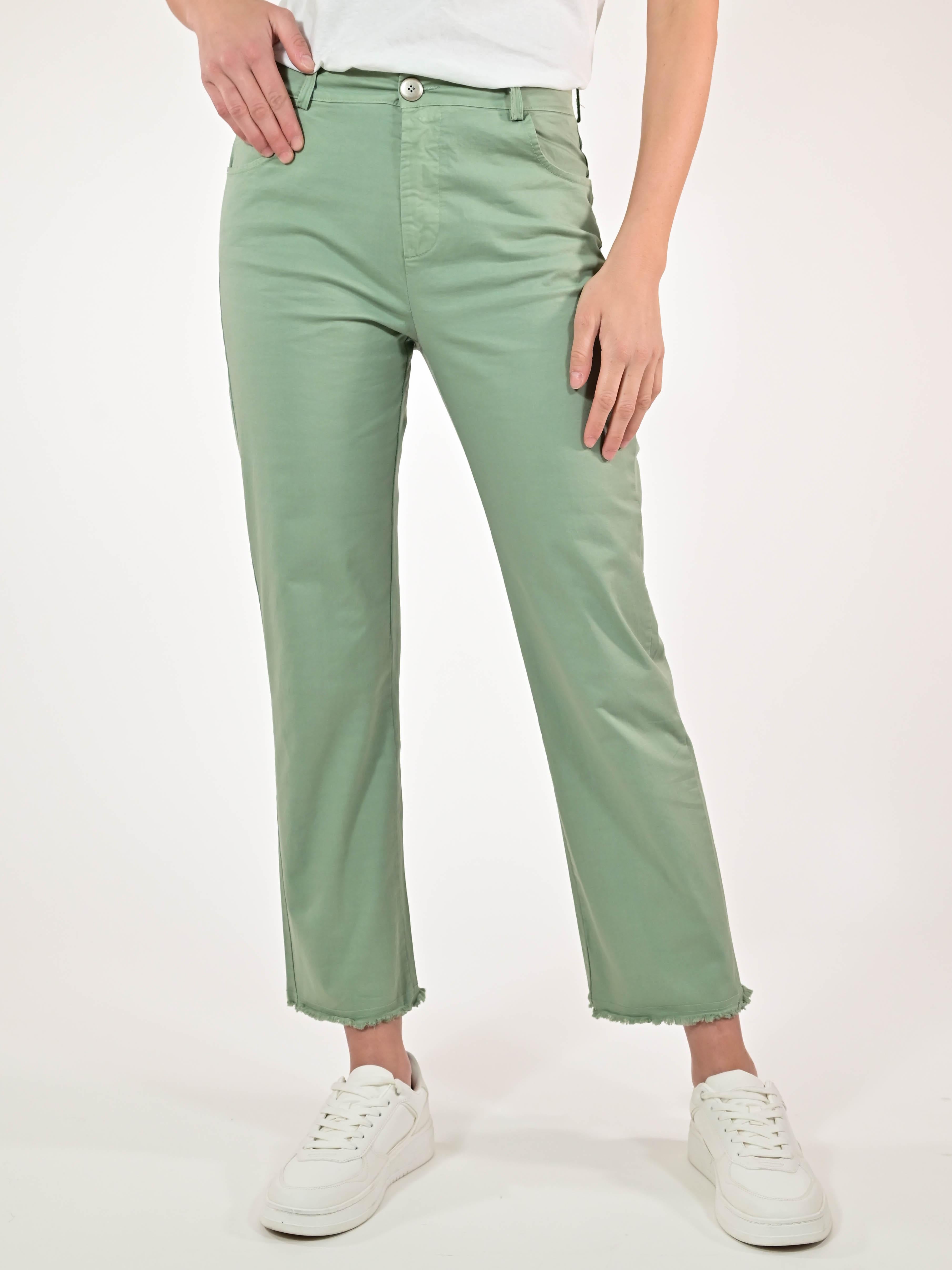 Pantalone slim in gabardine cotone verde salvia P1091029 VERDE SALVIA LALTRA|STORIA 