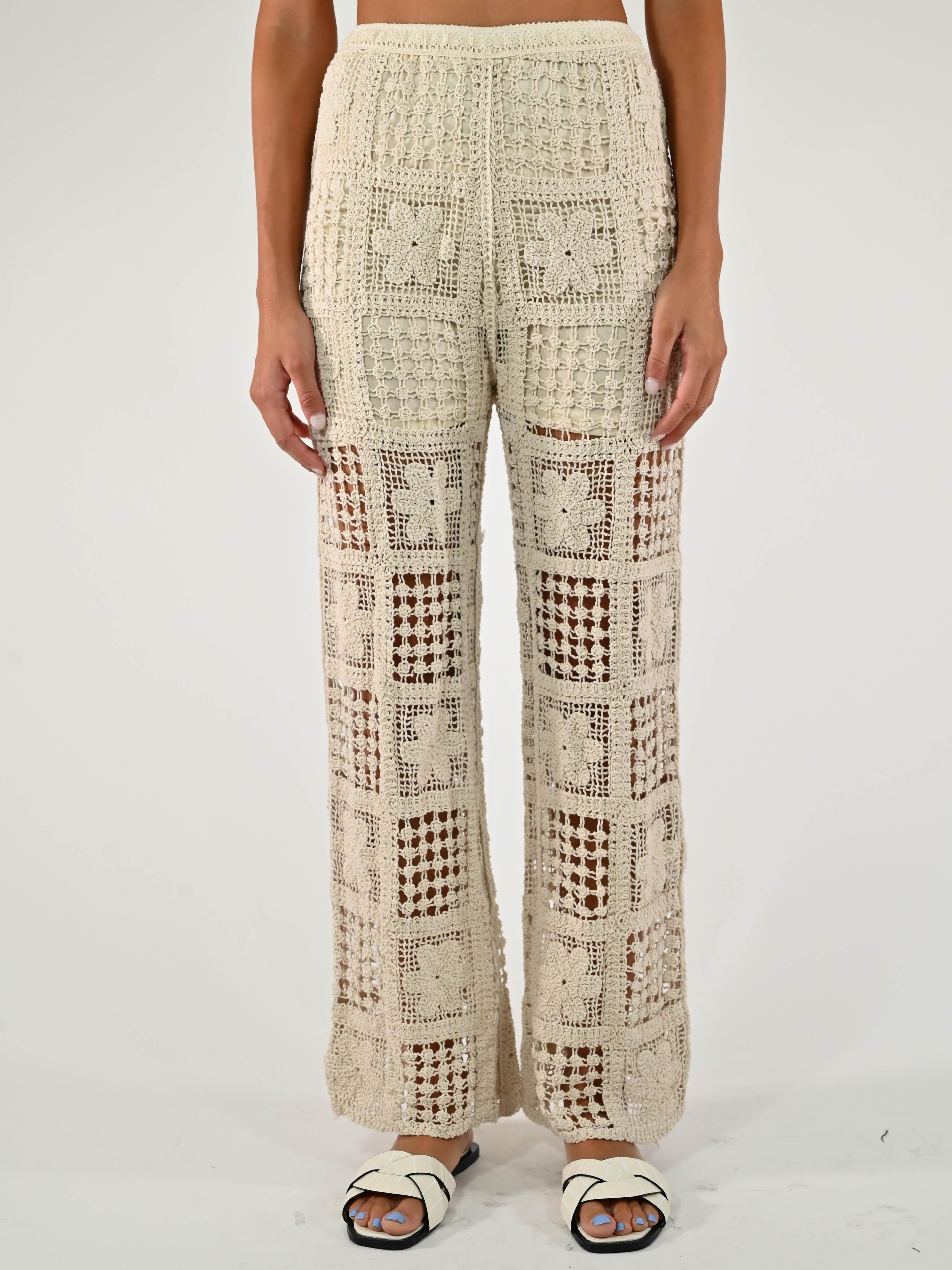 Pantalone macramè cotone burro CH9500812 BURRO LALTRA|STORIA 
