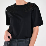 Maglia paillettes spalle cotone M5099-TP-R15219 NERO LALTRA|STORIA 