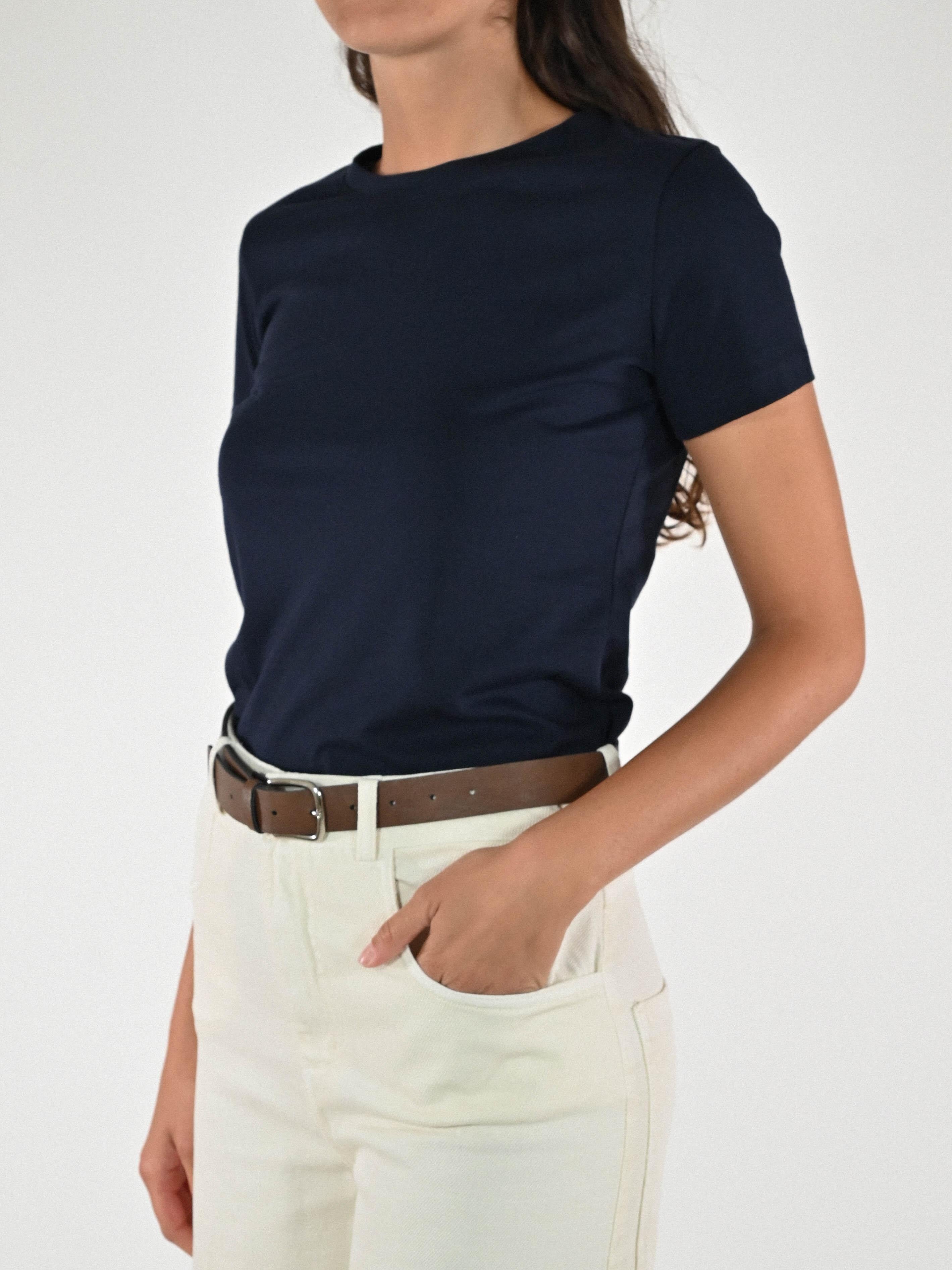 T-shirt slim girocollo cotone blu M1107-TP-BAS11 BLU LALTRA|STORIA 