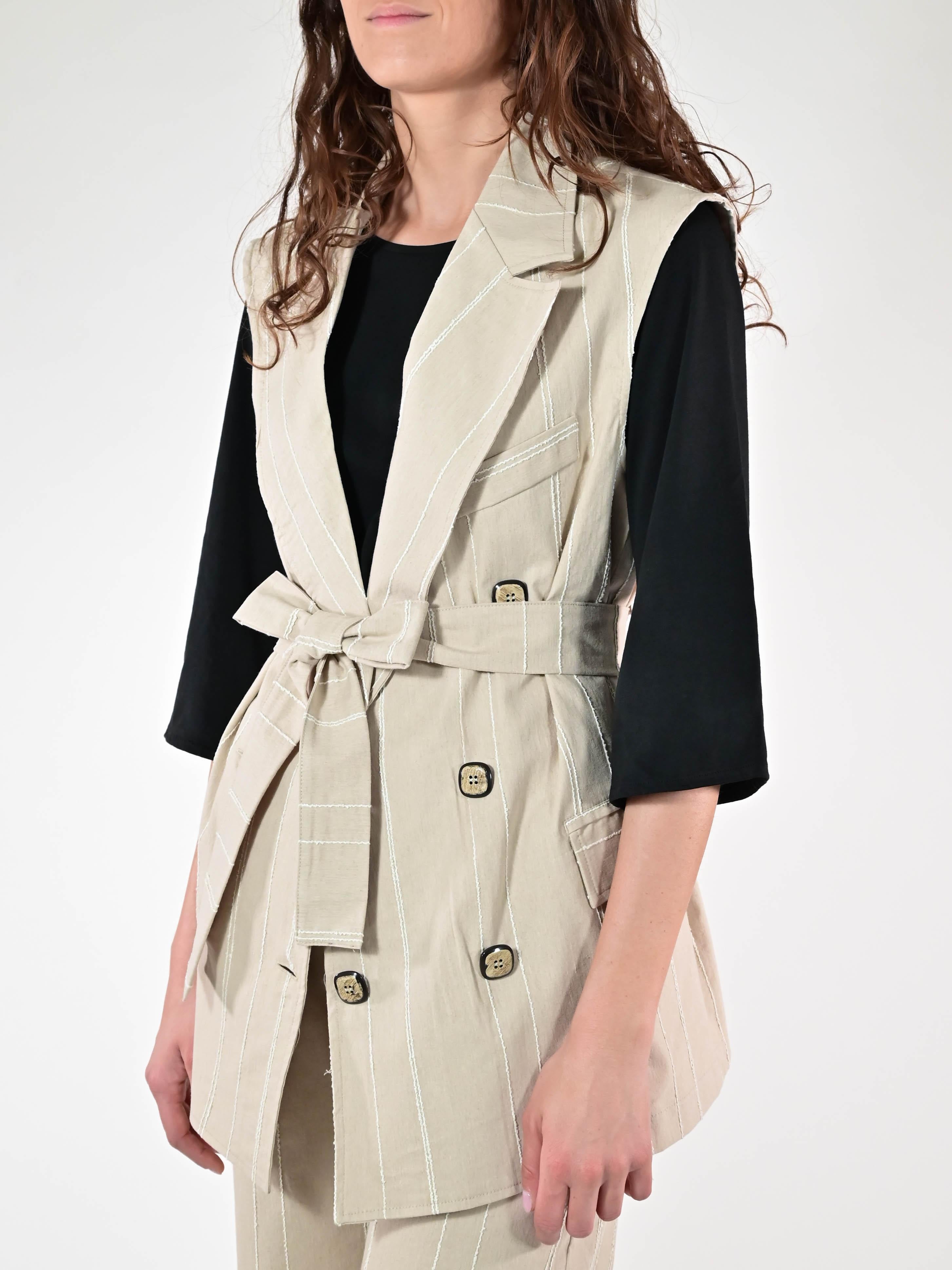 Gilet gessato cotone beige G1091152 BEIGE LALTRA|STORIA 