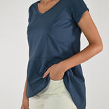 T-shirt scollo V frappa cotone blu M1117-36-SW/BAS6 BLU LALTRA|STORIA 