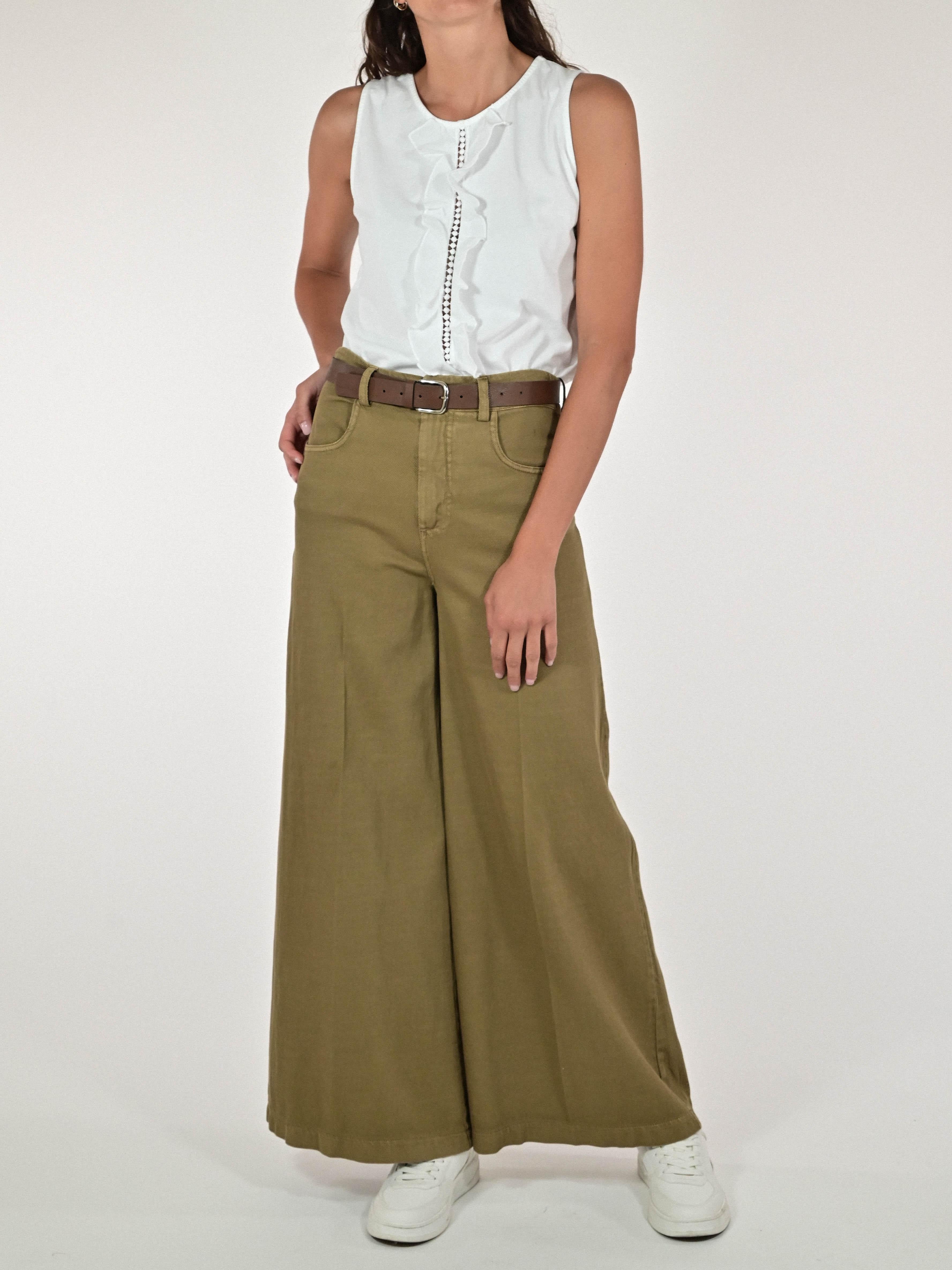 Pantalone palazzo con cinta cotone militare CPPE25420632 MILITARE LALTRA|STORIA 