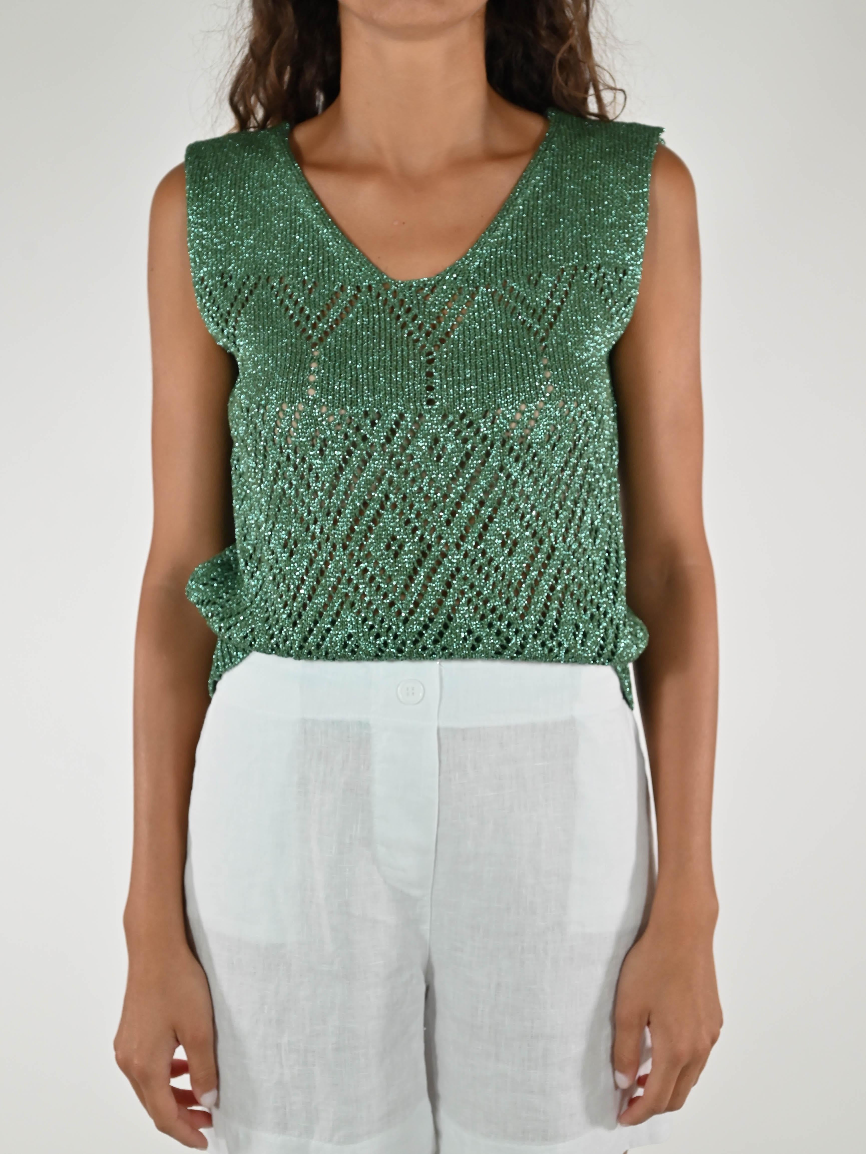 Gilet traforato lurex verde CHGTL6 VERDE LALTRA|STORIA 