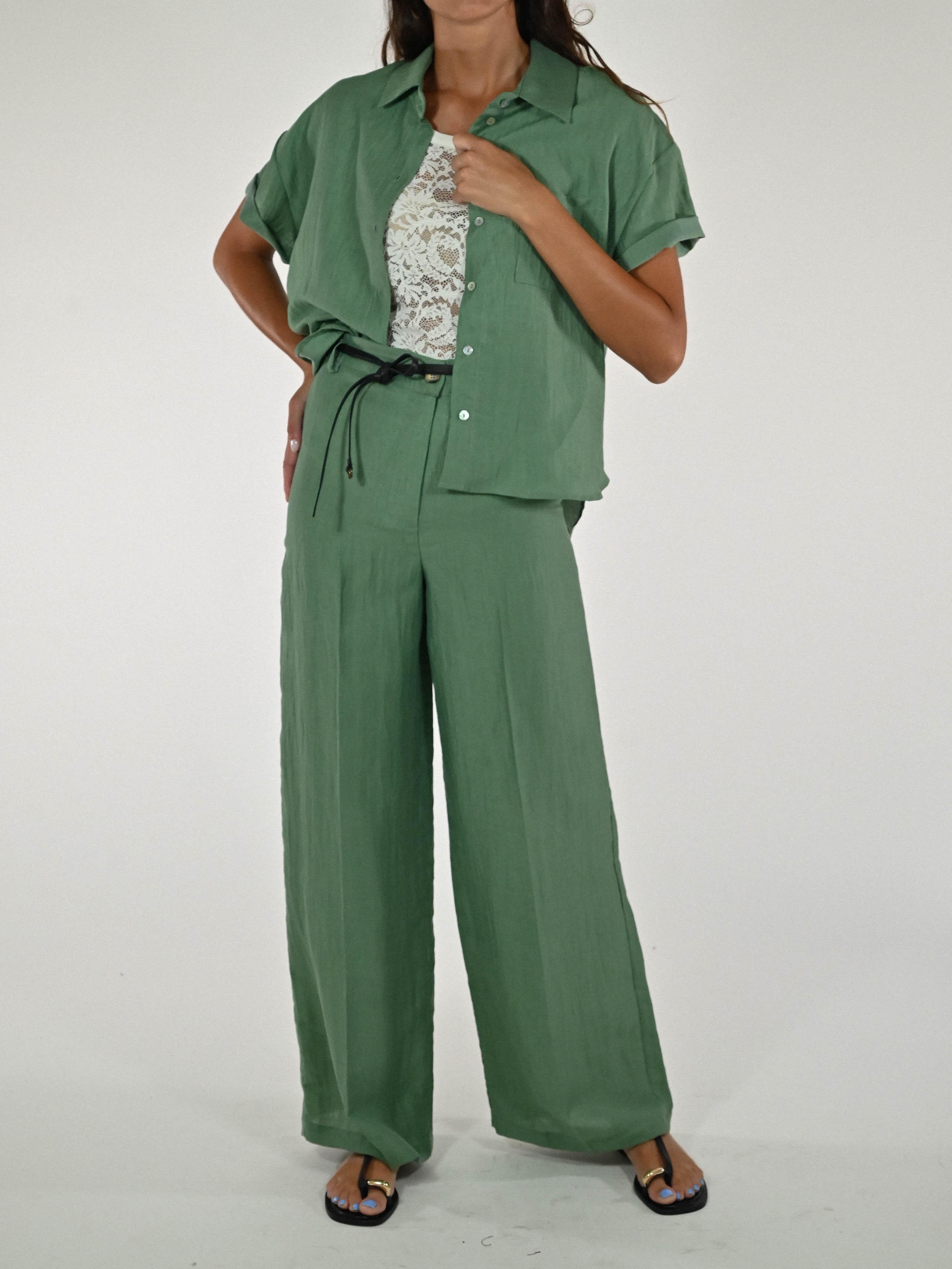 Pantalone palazzo cangiante lino salvia CPPE25432434 SALVIA LALTRA|STORIA 